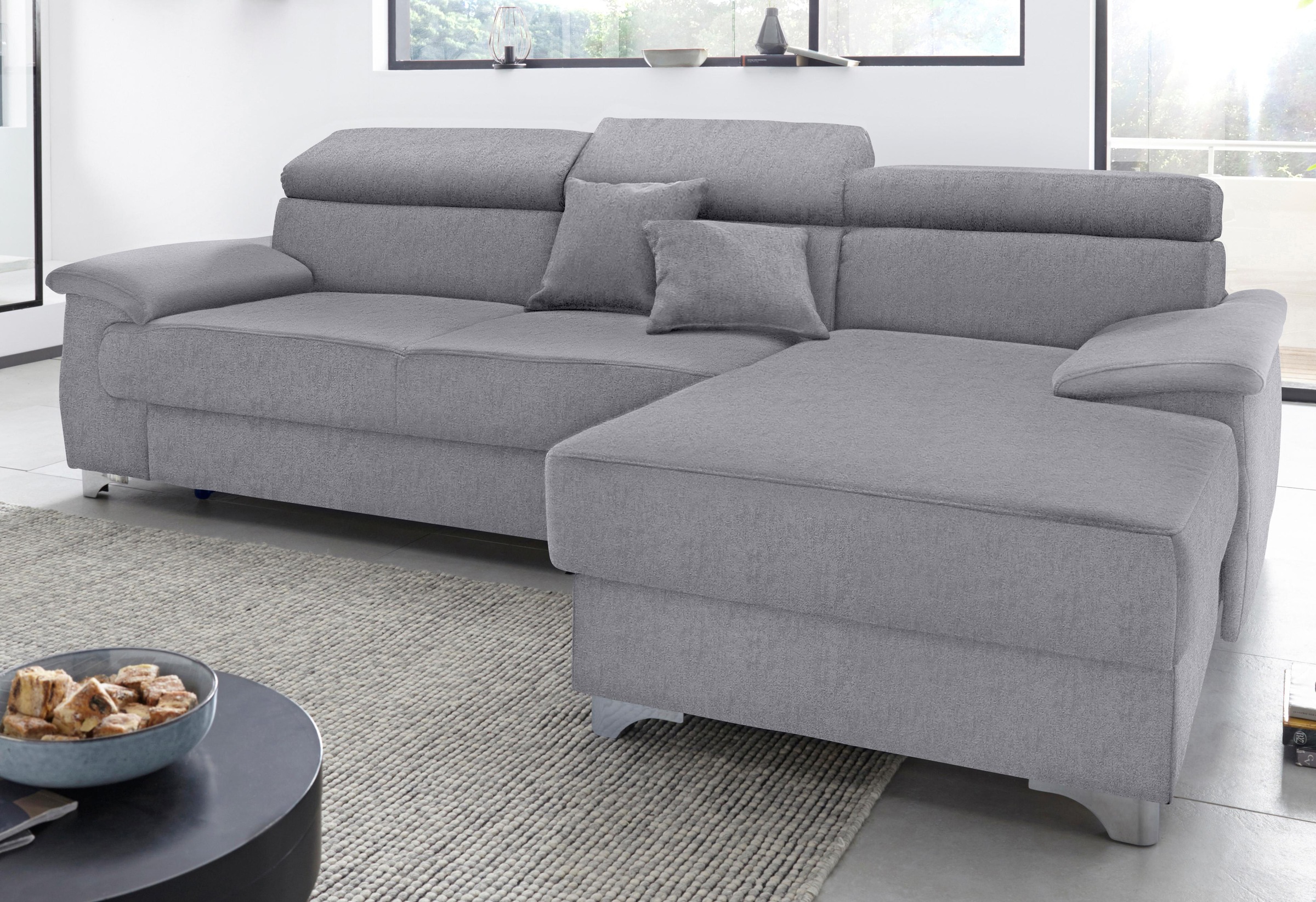 DOMO collection Ecksofa »Mira, inklusive Kopfteilverstellung für mehr Wohlfühlkomfort, L-Form«, wahlweise mit Bettfunktion und Bettkasten, elegant und modern