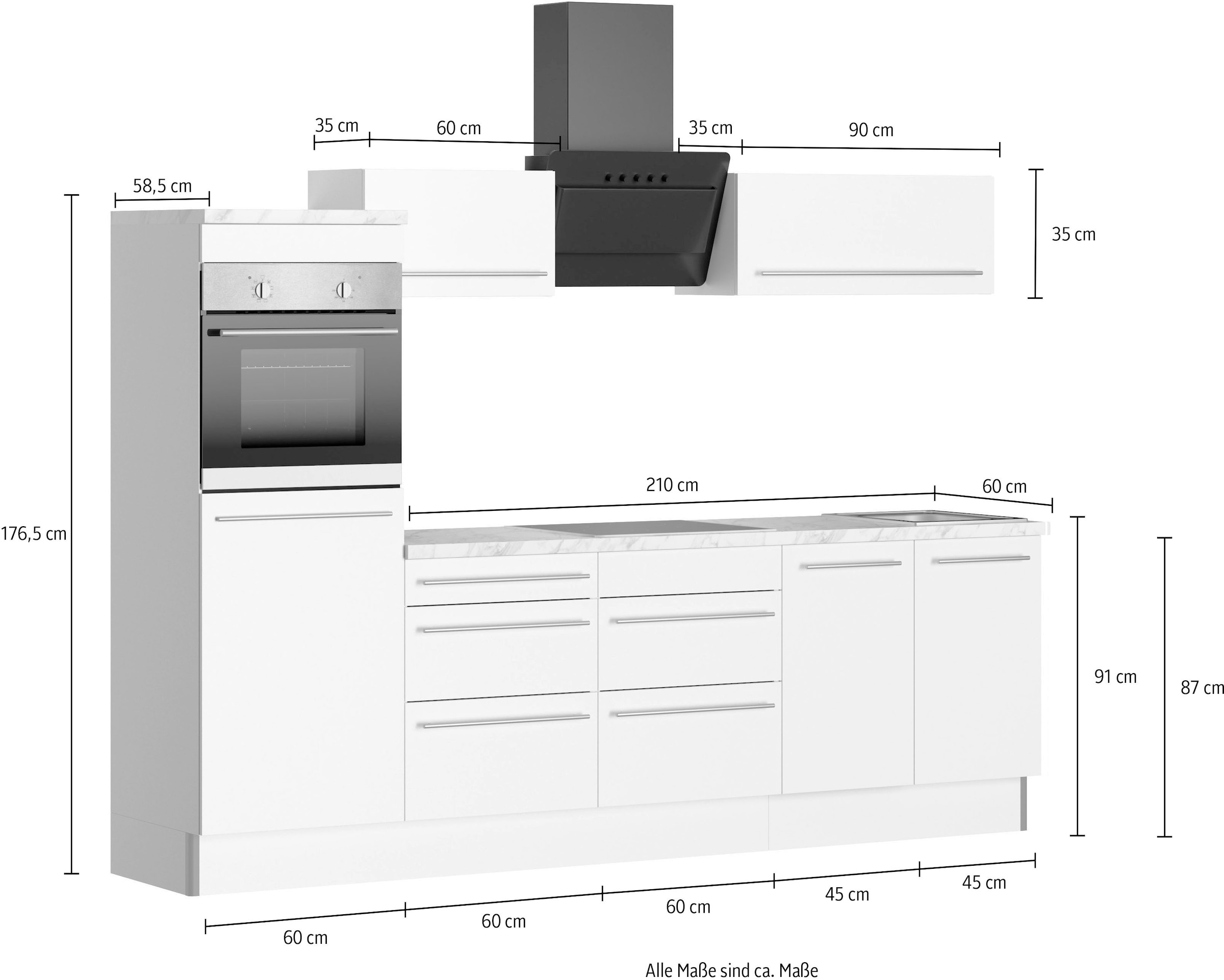 KOCHSTATION Küche »KS-Bern2« Breite 270 cm, wahlweise mit E-Geräten, Seitenverkehrt stellbar