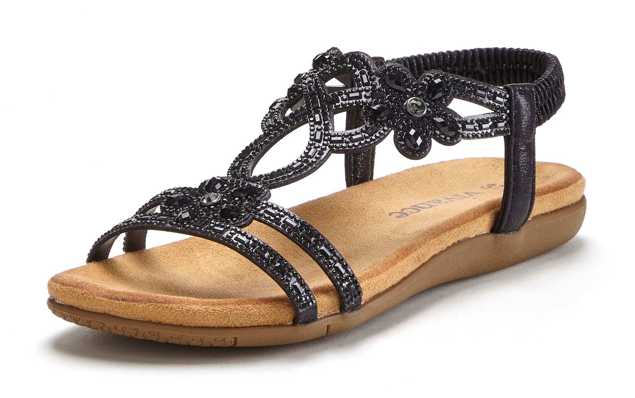 Vivance Sandale »Sommerschuh«, Sandalette, Sommerschuh mit elastischen Riemen & Glitzersteinen VEGAN
