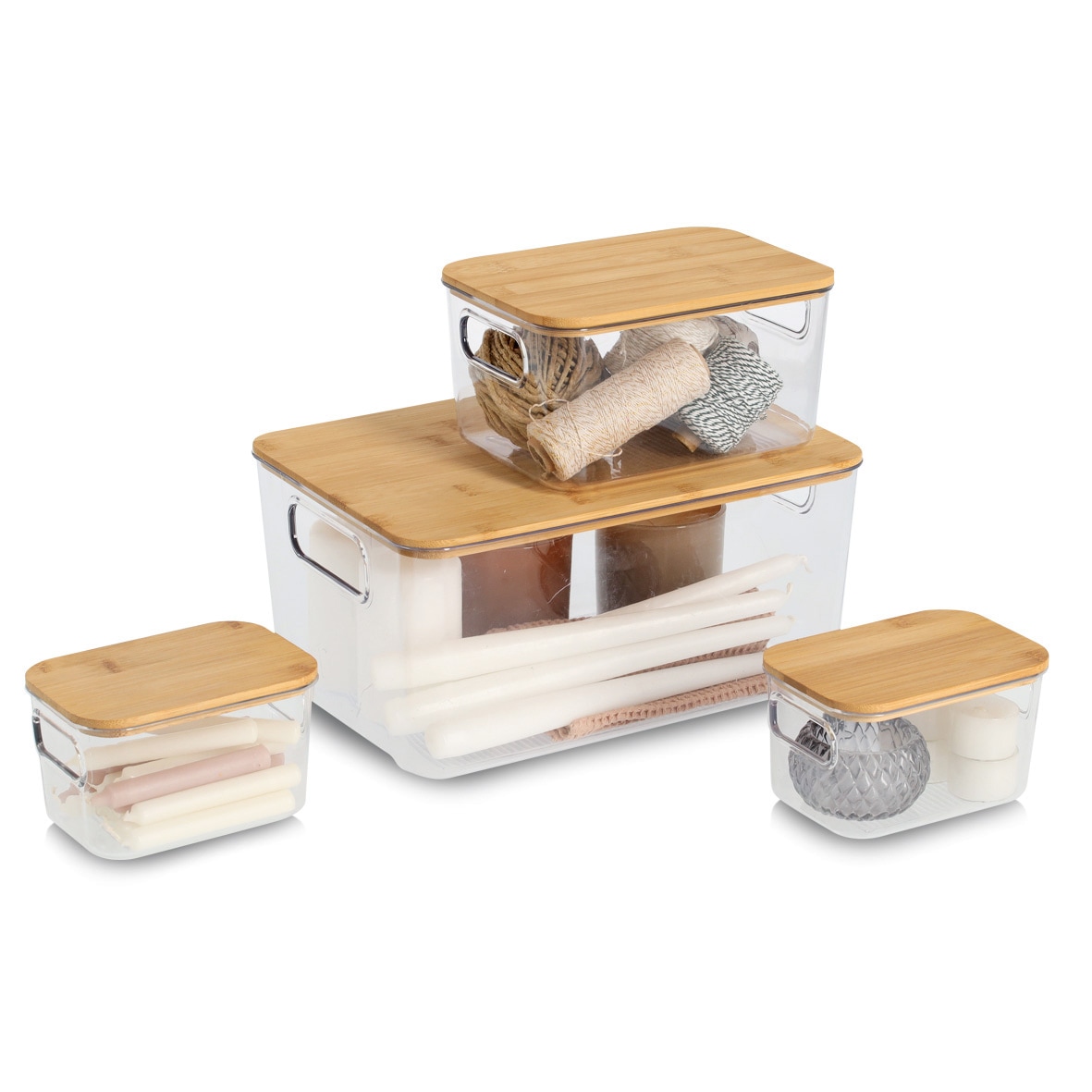 Zeller Present Aufbewahrungsbox »Aufbewahrungsboxen-Set, 4-tlg.« Kunststoff/Bambus, ca. 2x 14,5x10x9; 20x14x10,5; 31x22x15 cm
