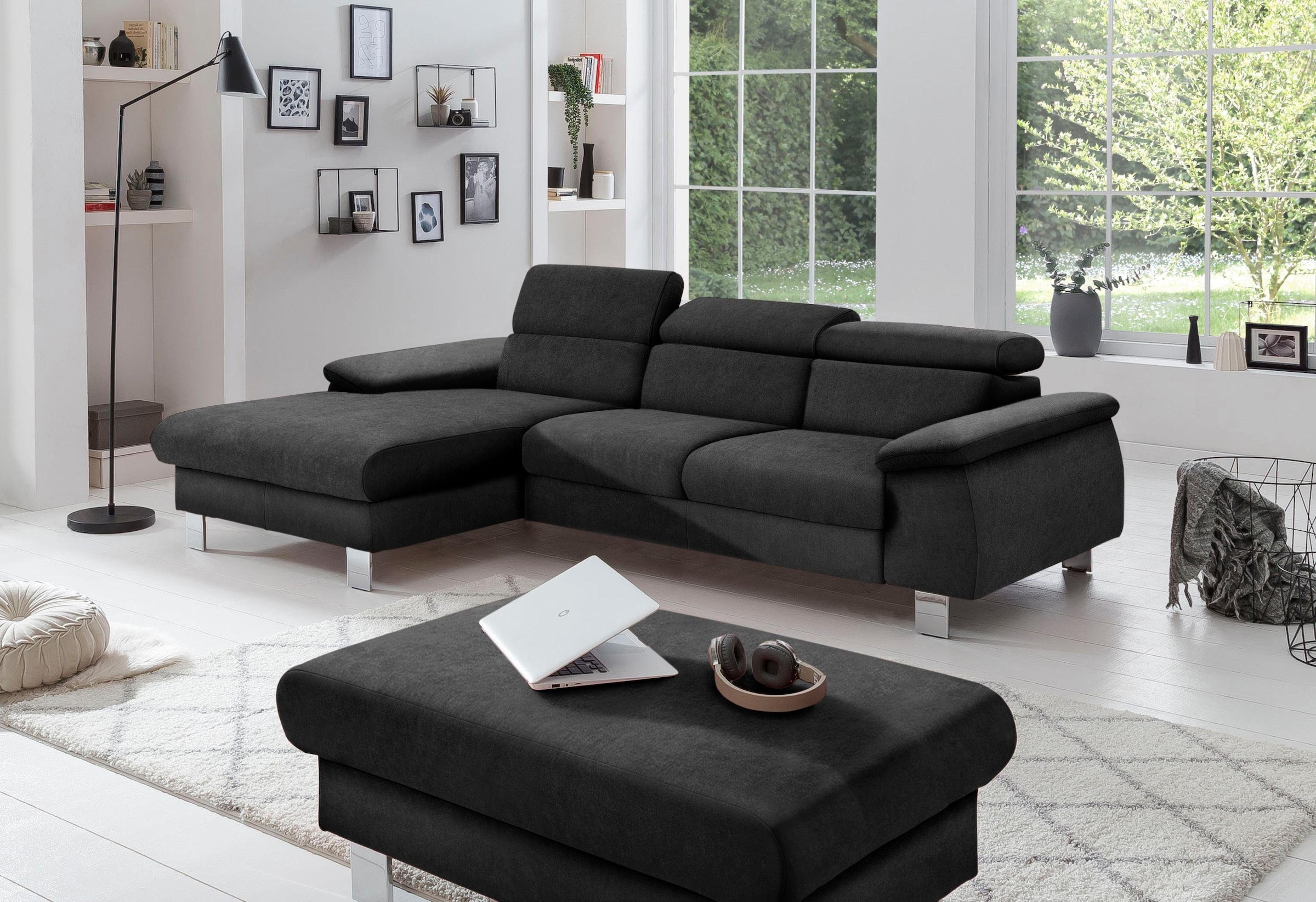 COTTA Ecksofa Komaris, Ecksofa, wahlweise mit RGB-LED-Beleuchtung und Bettfunktion/Bettkasten