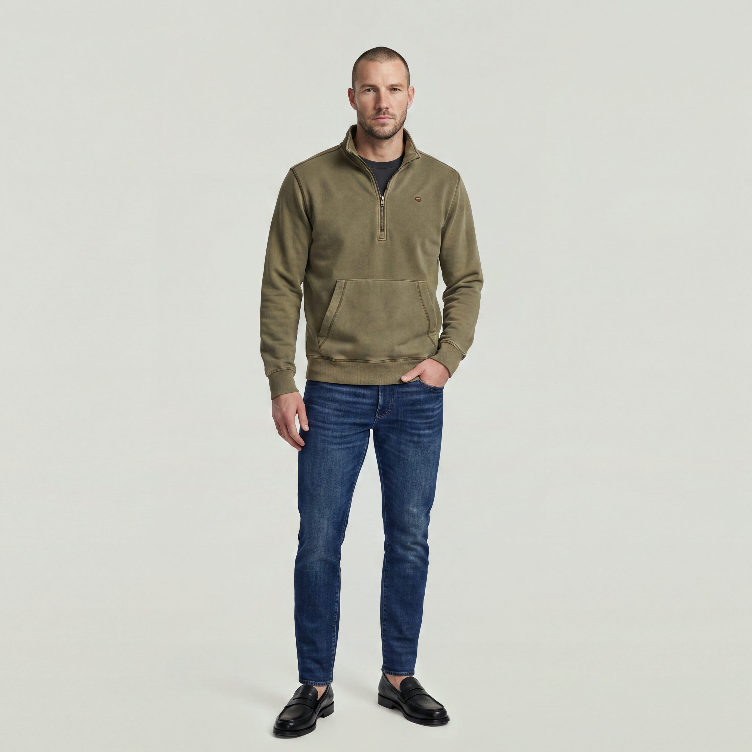 G-STAR Sweater »Modern washed half zip sw ls«, mit Kängurutasche, Logodetail
