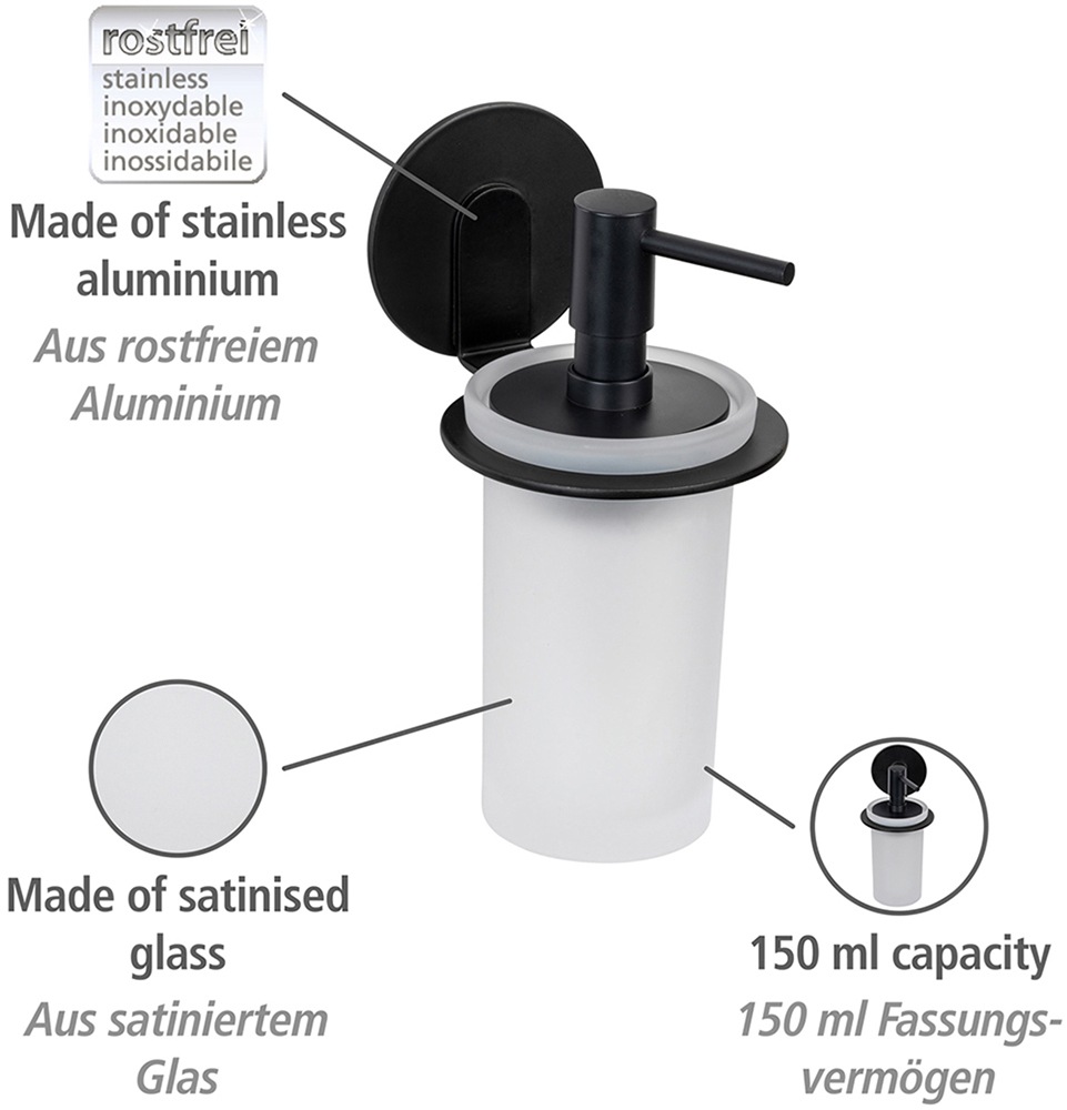 WENKO Seifenspender »Turbo-Loc® Modell Bivio«, Befestigen ohne Bohren, Aluminium-Halterung, 150 ml