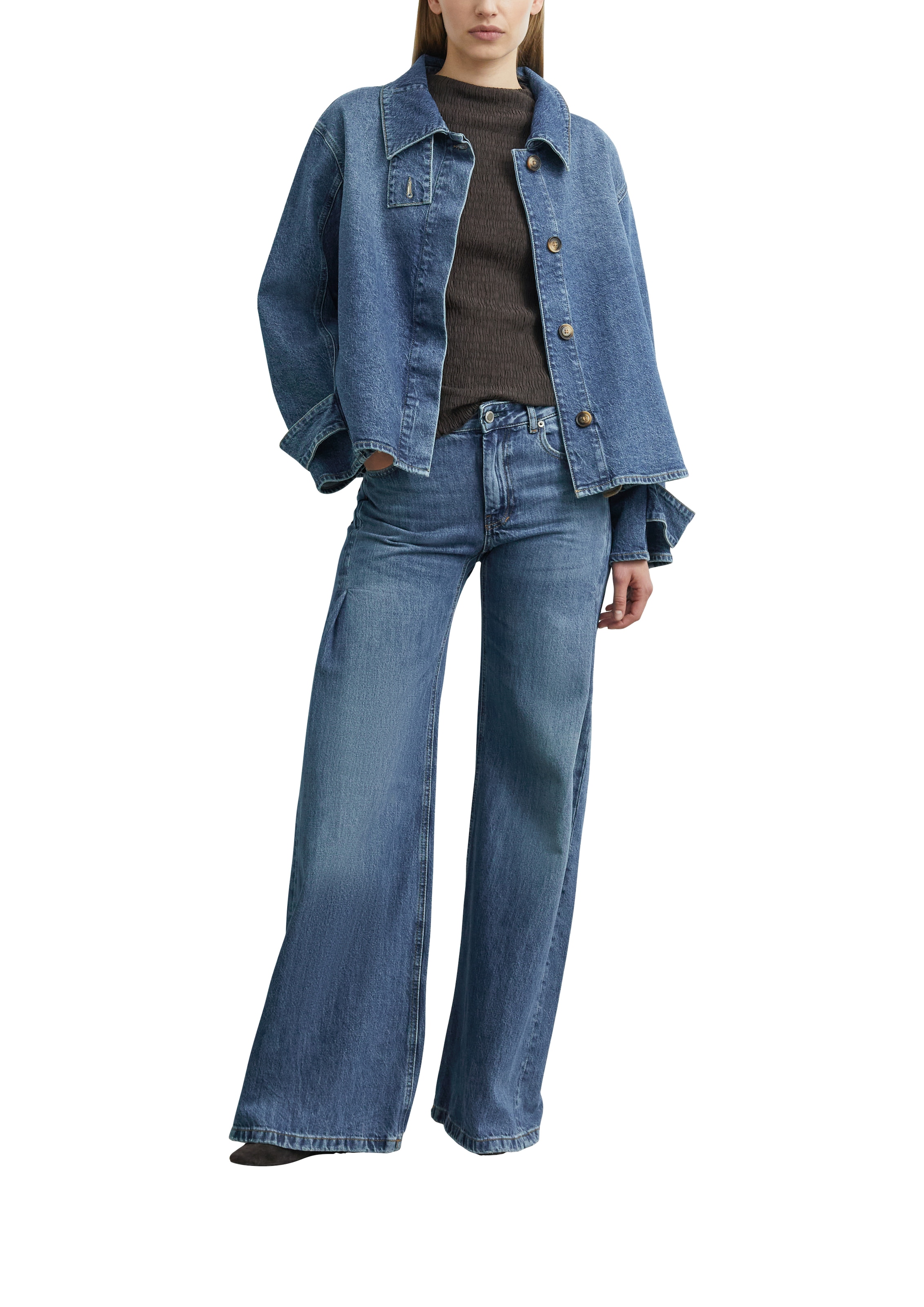 Comma Langarmshirt mit Strukturmuster und leichtem Mockneck, Stretch