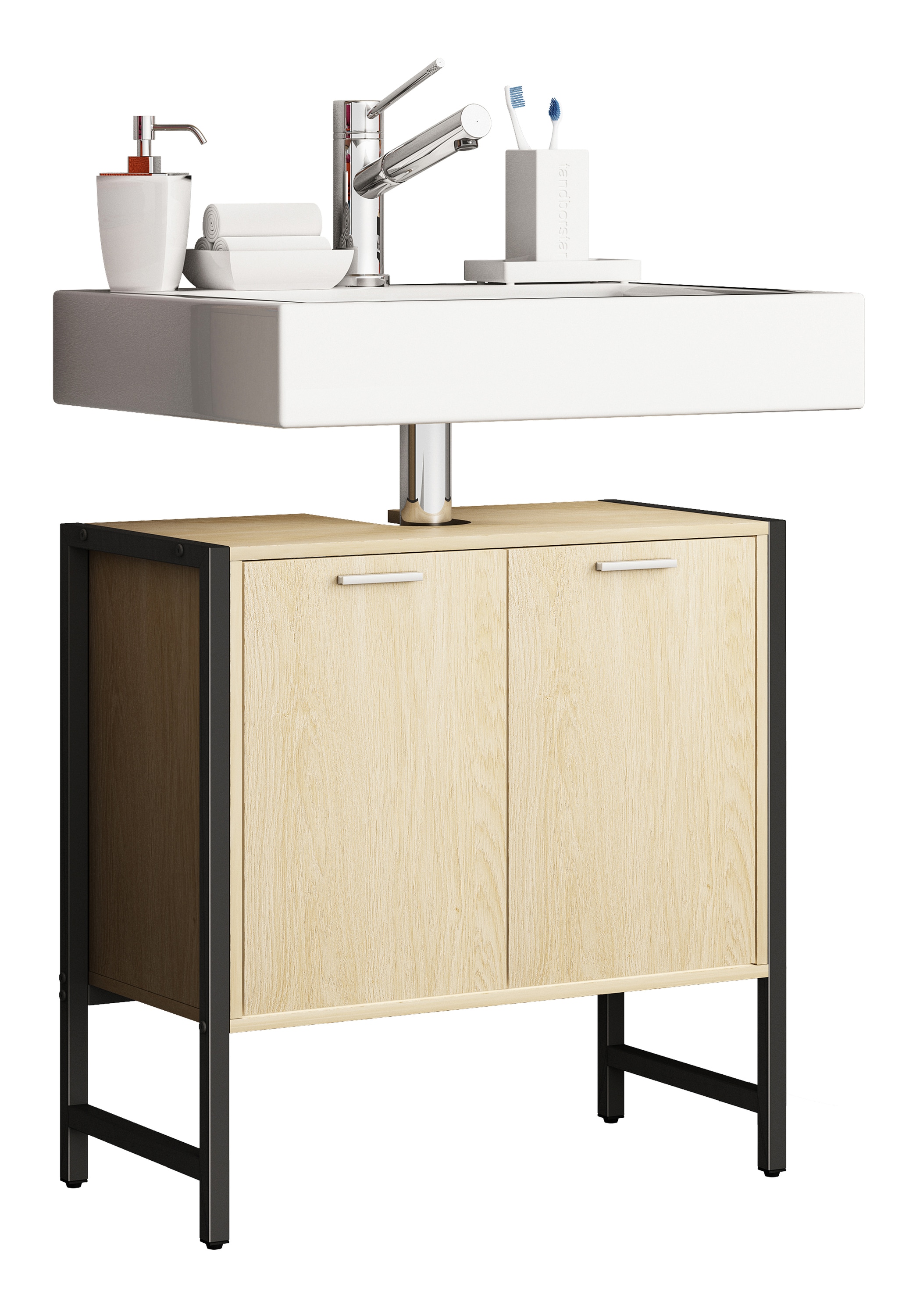 VCM Waschbeckenschrank "Holz Badmöbel Badunterschrank Edino Drehtüren" 1 Stk. tlg.
