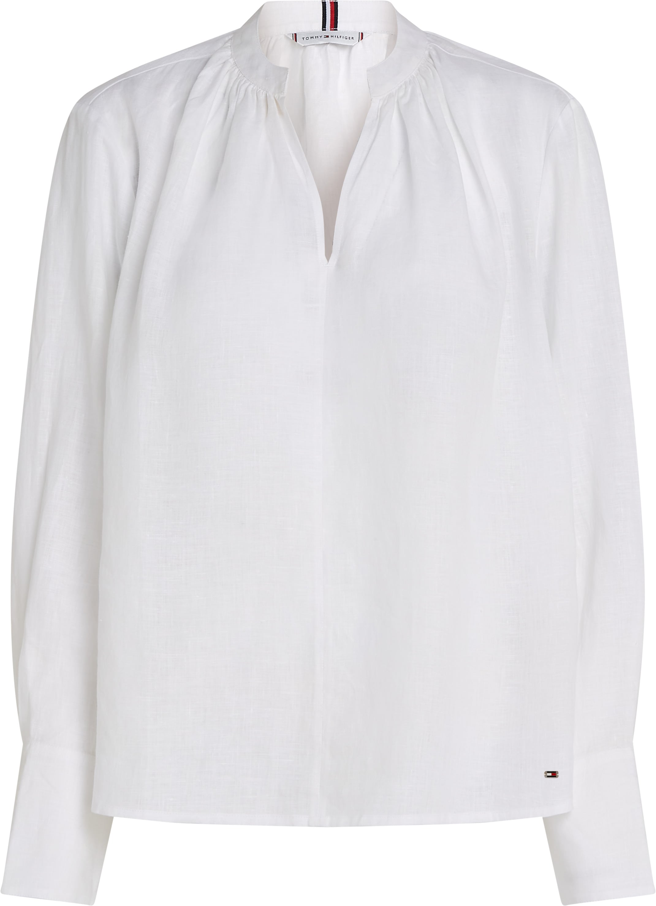 Tommy Hilfiger Klassische Bluse »ESS LINEN V-NECK BLOUSE«, mit Raffung,kühlendes Premium Leinen