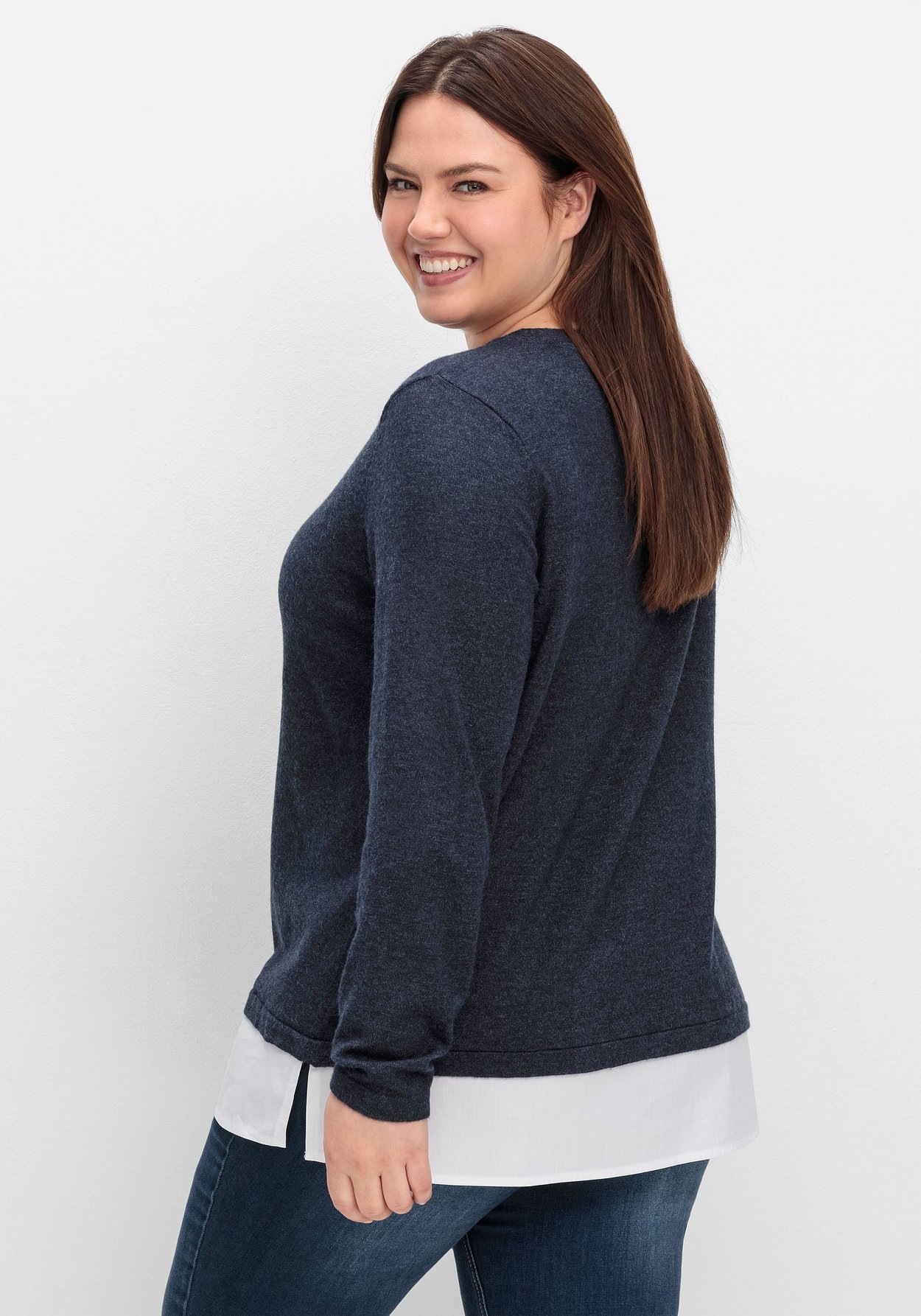 Sheego Strickpullover »Pullover im Lagenlook, mit Blusenbesatz«, im Lagenlook, mit Blusenbesatz