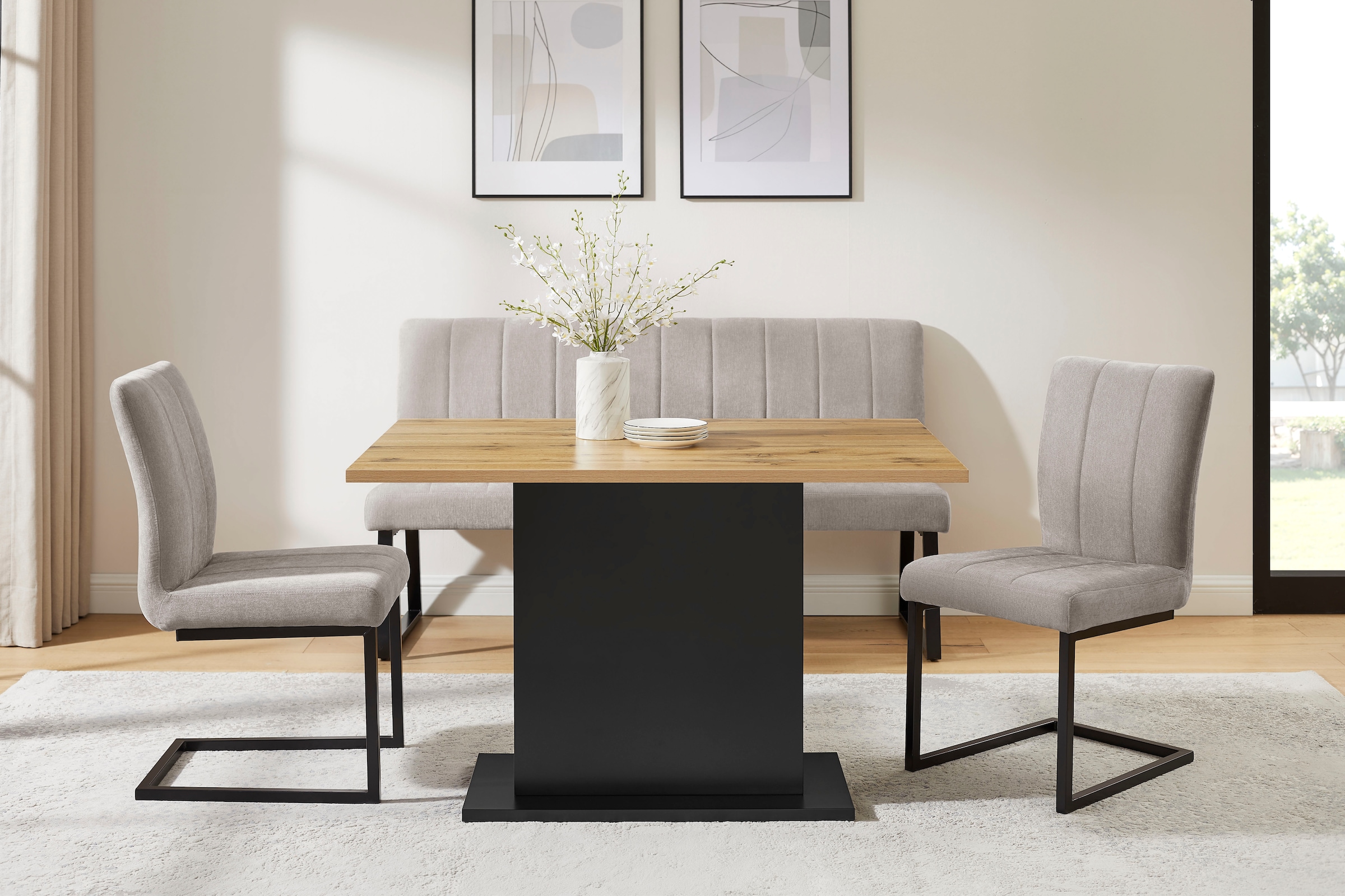 OTTO home Esstisch »Hennia« Säulensockel, integrierte Ablagefächer, Breite 120 cm