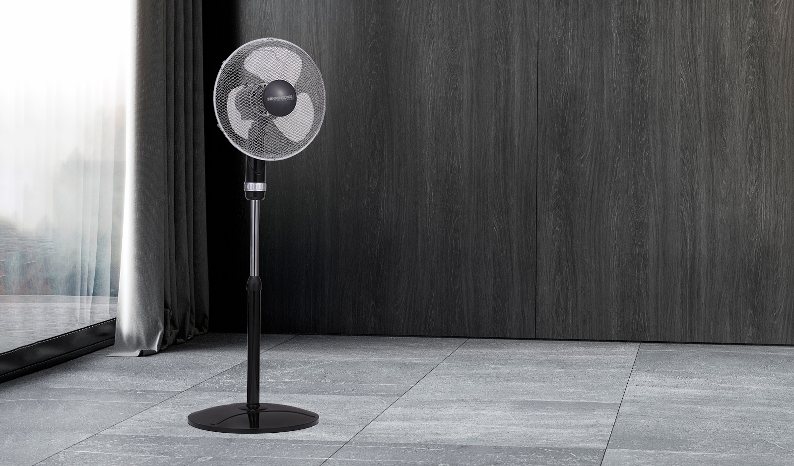 Sonnenkönig Standventilator »Black 16, Leistung 50W, schwenkbar, laufruhig, höhenverstellbar,«, hohe Effizienz, modernes Design, 3 Geschwindigkeiten