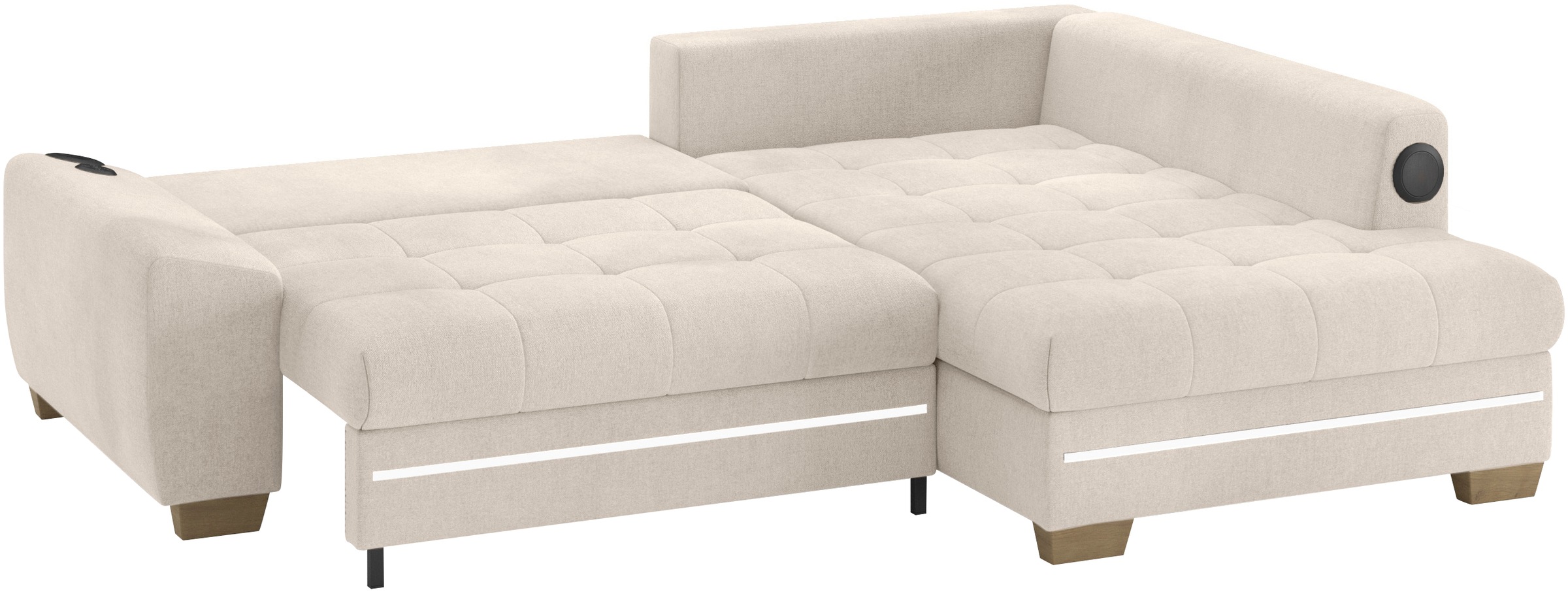 Mr. Couch Ecksofa »Nikita II, L-Form«, RGB-LED, Bluetooth-Soundsystem, wahlweise mit Bett, Bettkasten