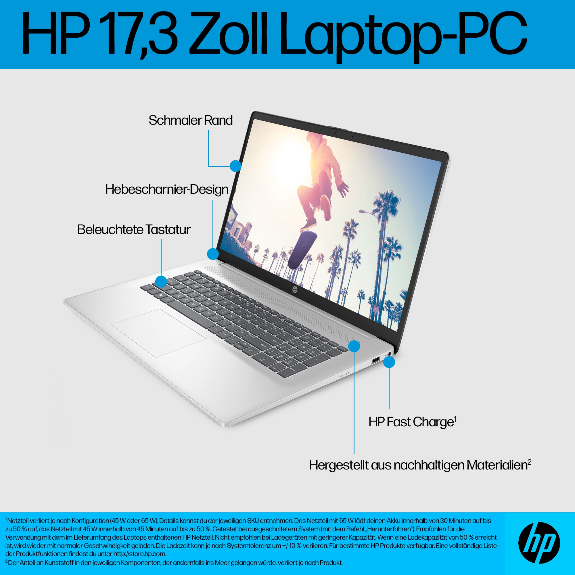 HP Notebook »17-cp3271ng«, 43,94 cm, / 17,3 Zoll, AMD, Ryzen 7, 512 GB SSD