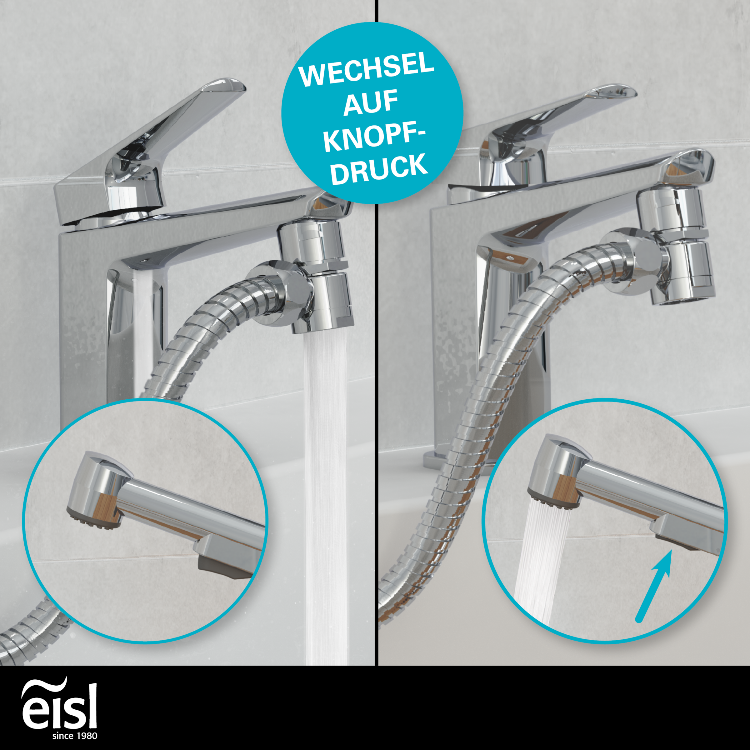 Eisl Brausegarnitur, Kunststoff-Brauseschlauch mit Handbrausehalter