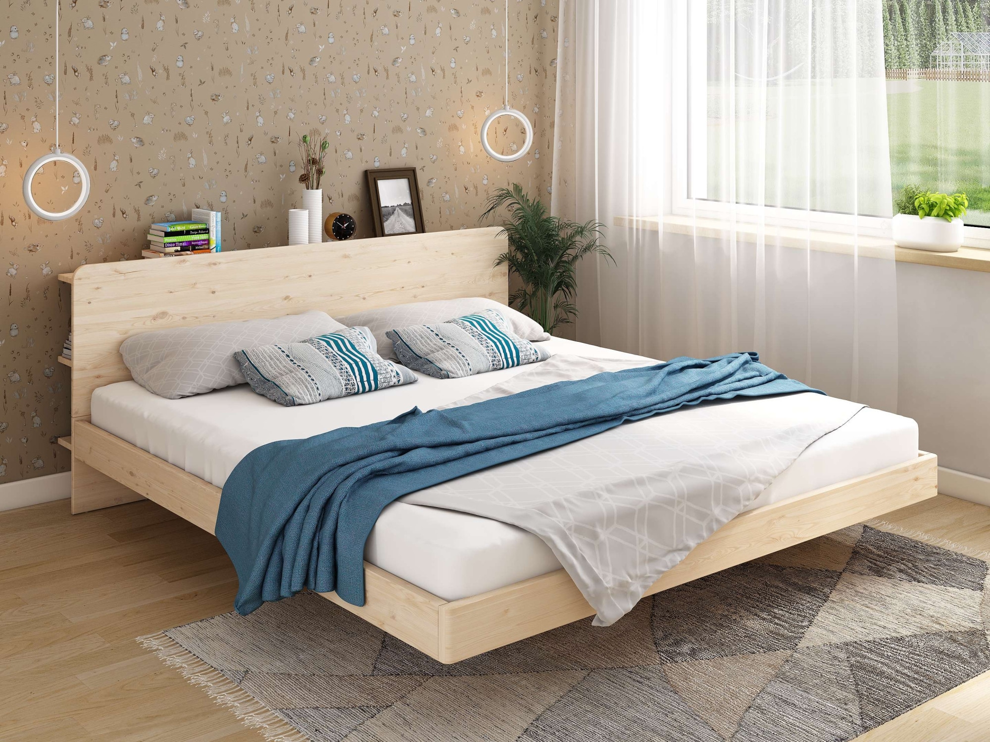 OTTO home Massivholzbett »Amaliah Schwebebett, versteckte Regale hinter dem Kopfteil,« schwebender Effekt, mit Lattenrost, modernes Design, stabile Qualität