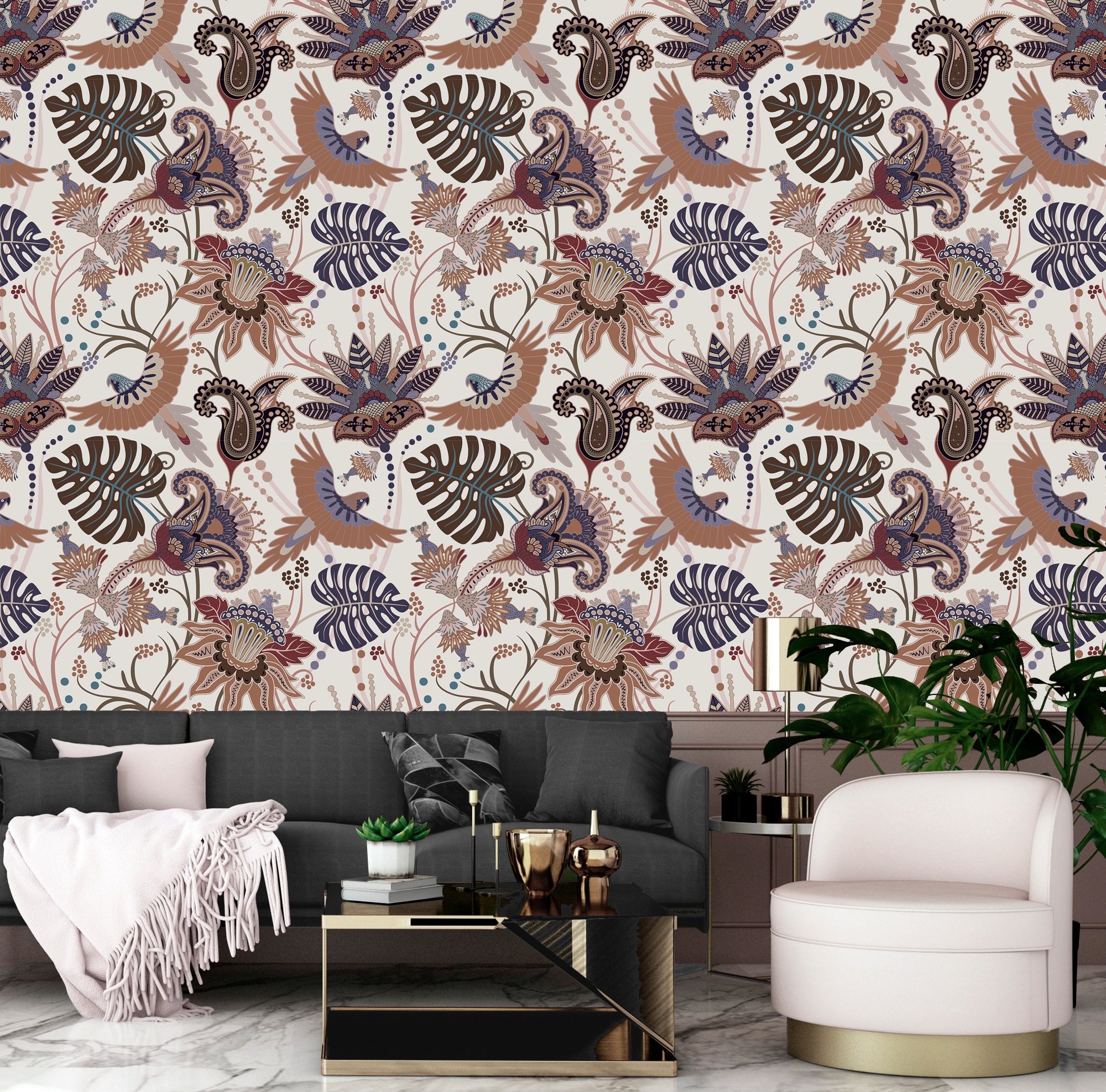 queence Vinyltapete »Annalena«, bedruckt-Motiv-botanisch-floral-gemustert-natürlich, 90x250cm, selbstklebend, kinderleichte Anbringung, Sticker