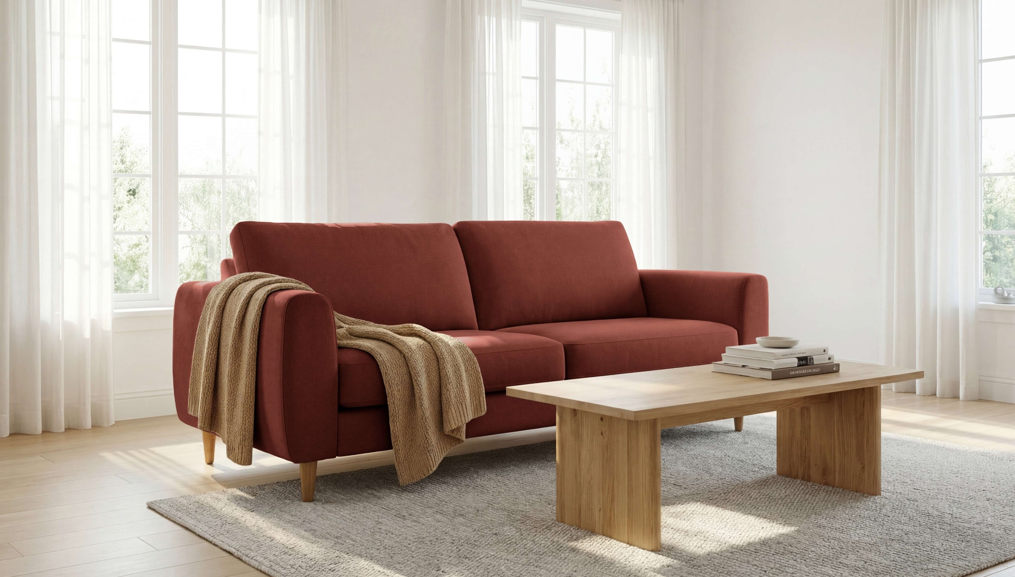 OTTO home 3-Sitzer »Finnian« 212 cm, Chenille, elegante Massivholzfüße