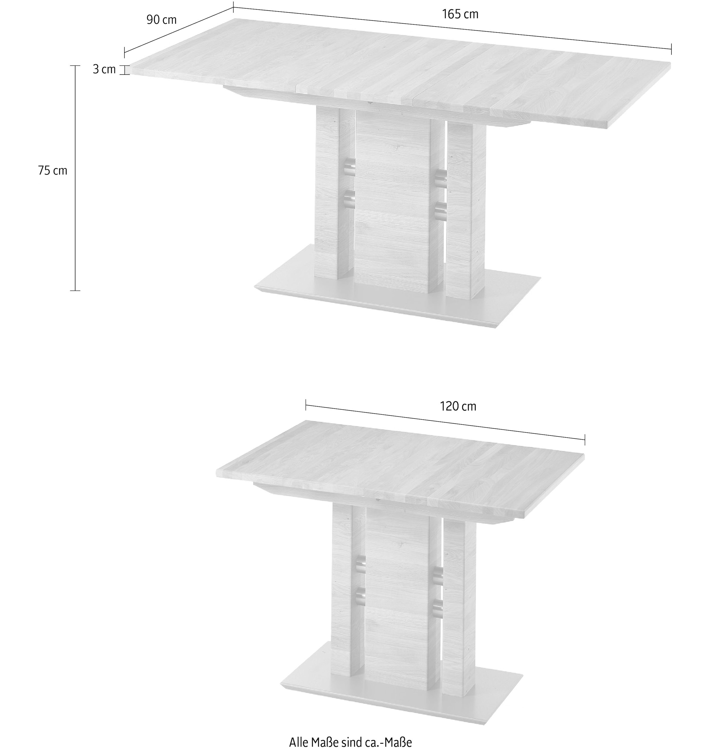 K+W Komfort & Wohnen Esstisch »5030«, Funktionstisch mit Synchronauszug, Massivholz,2 Breiten wählbar