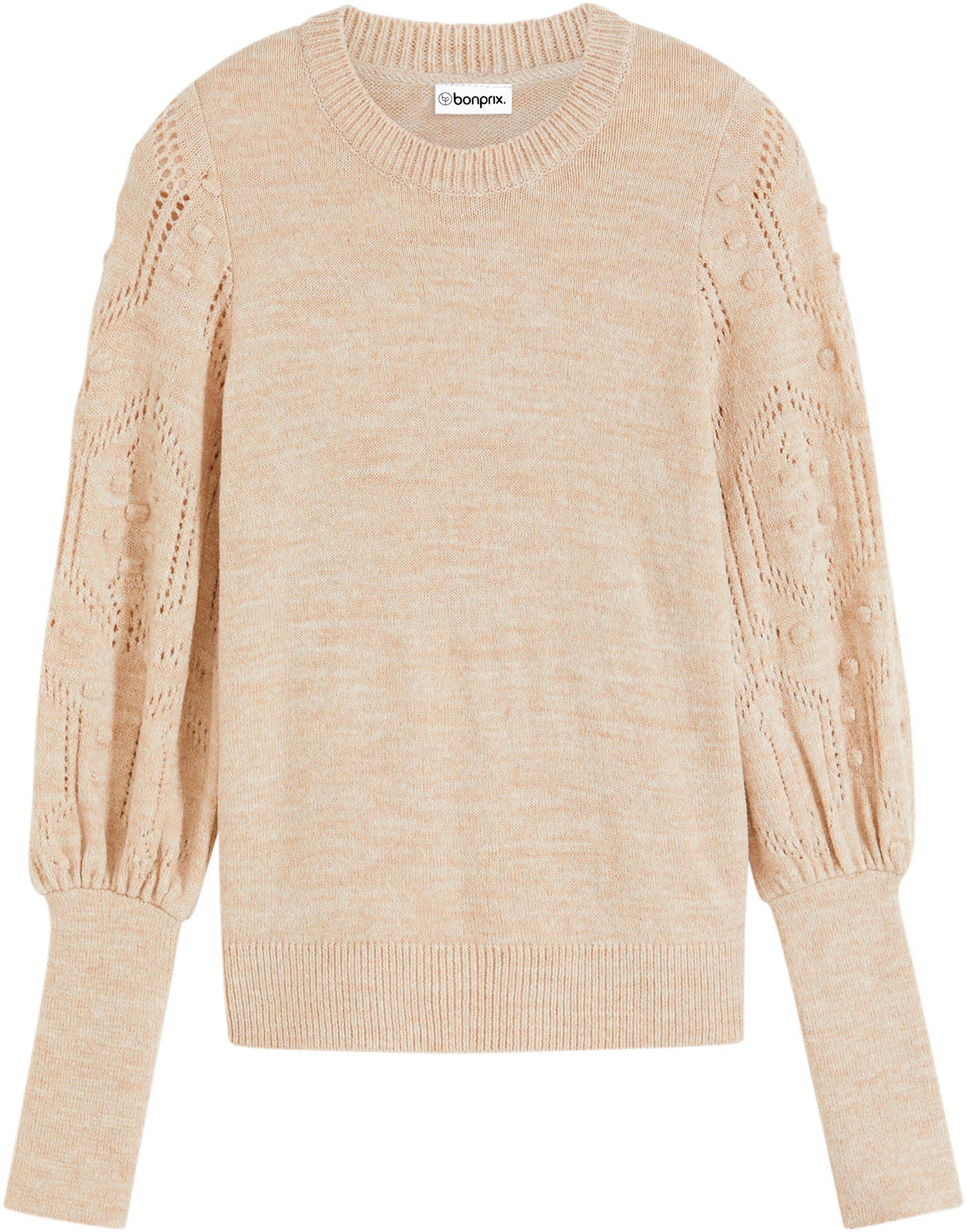 bonprix Strickpullover Ballonärmel mit tollem Ajourmuster und extra breitem Strickbündchen