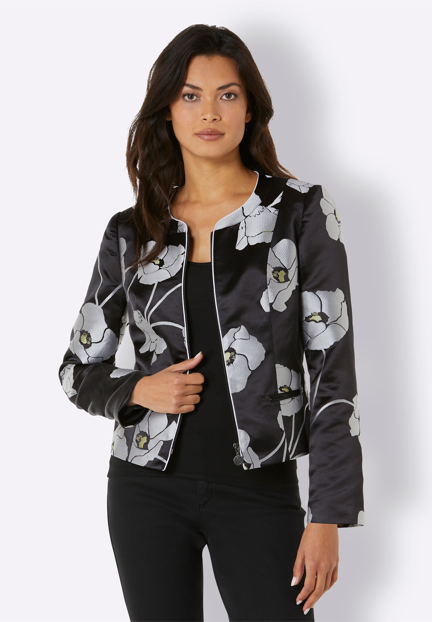 creation L Kurzblazer »Polyester-Seiden-Blazer Jacquardblazer mit bedrucktem Futter«