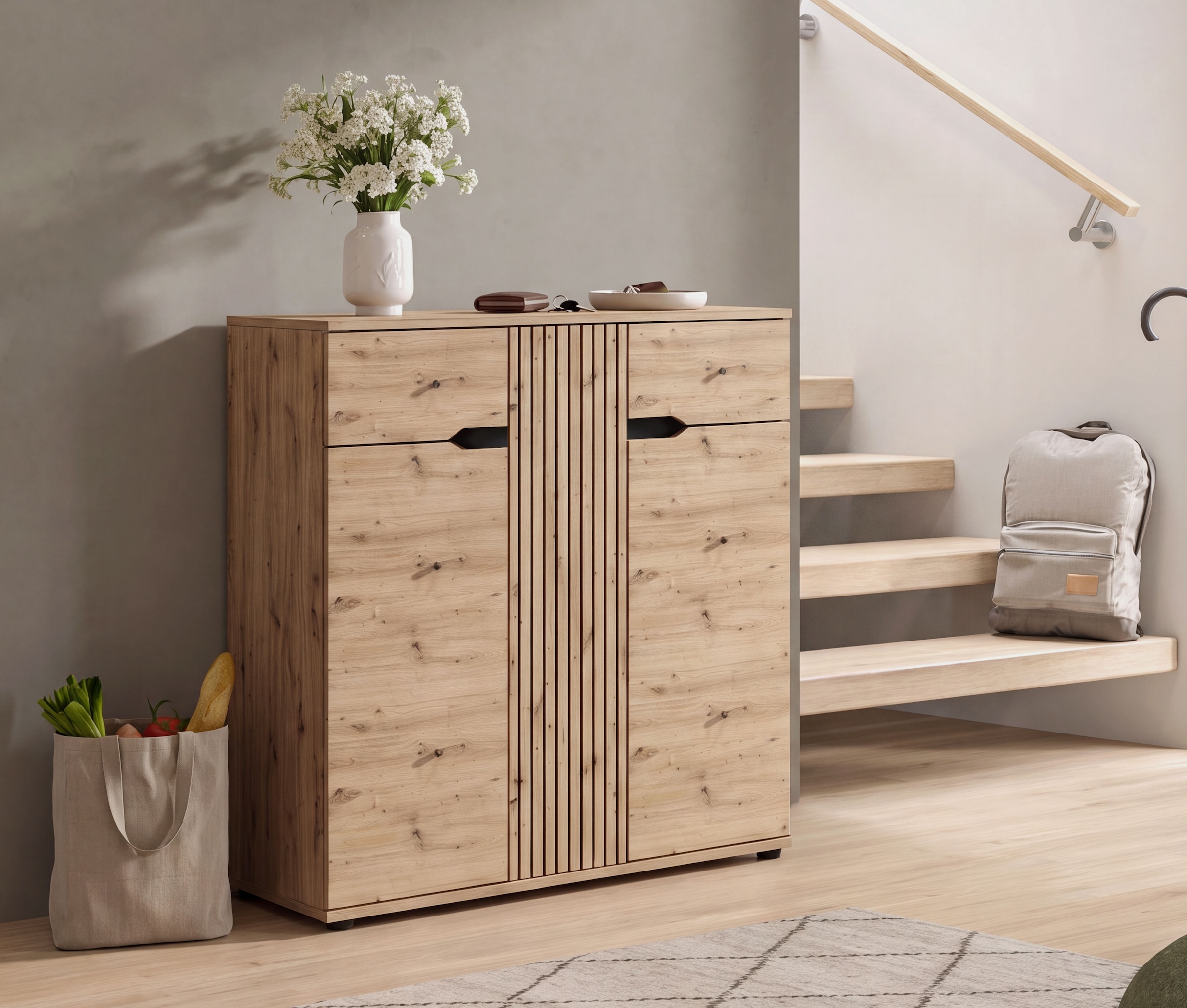 OTTO home Schuhkommode »FJELL, Breite 104cm, 3 Türen, 2 Schubkästen, 6 Einlegeböden, 9 Fächer« Garderobenschrank, Schuhschrank, Kommode, Sideboard, Anrichte