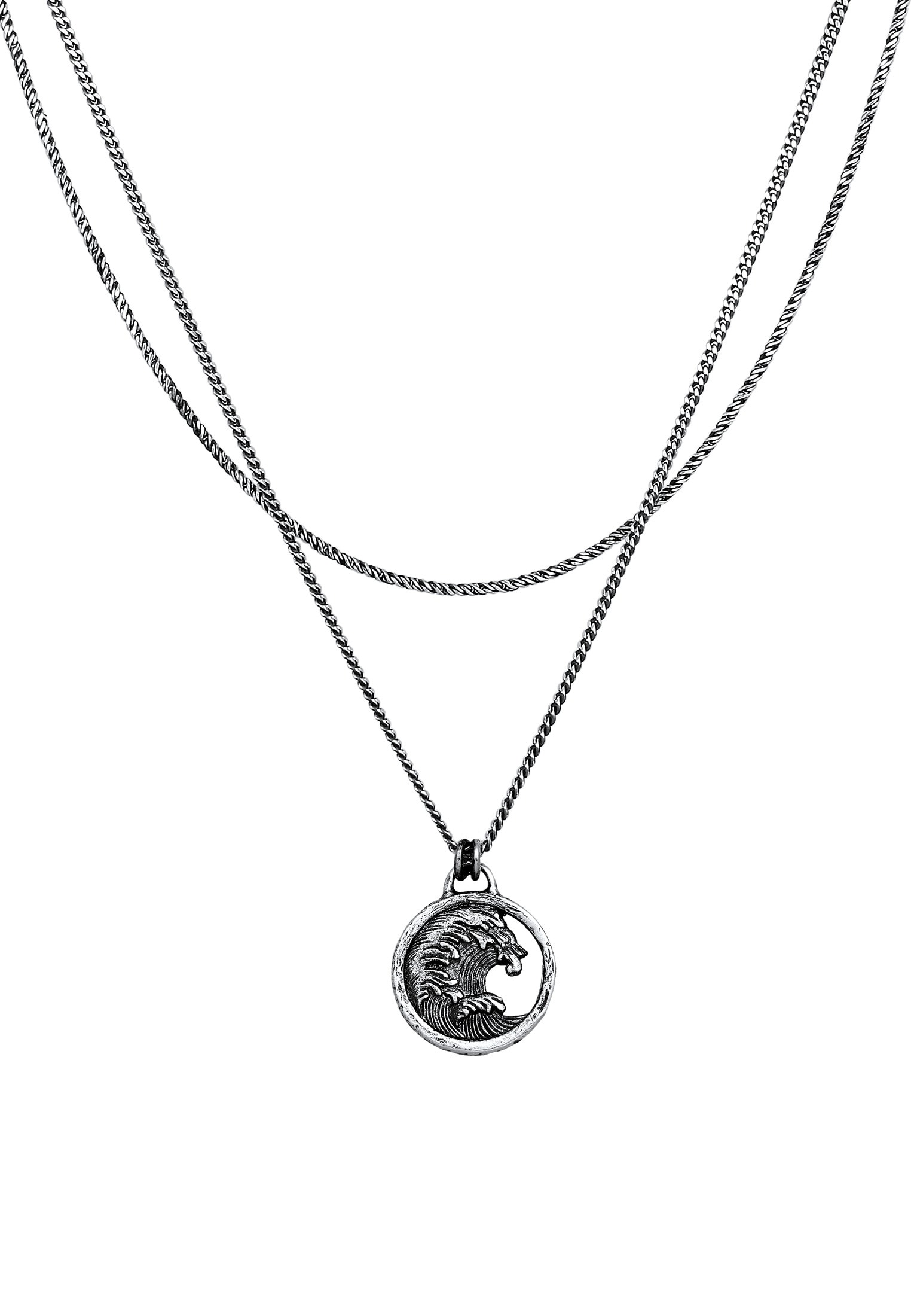 HAZE & GLORY Silberkette »Halskette Layer Münze - Tide Welle Maritim 925 Silber«
