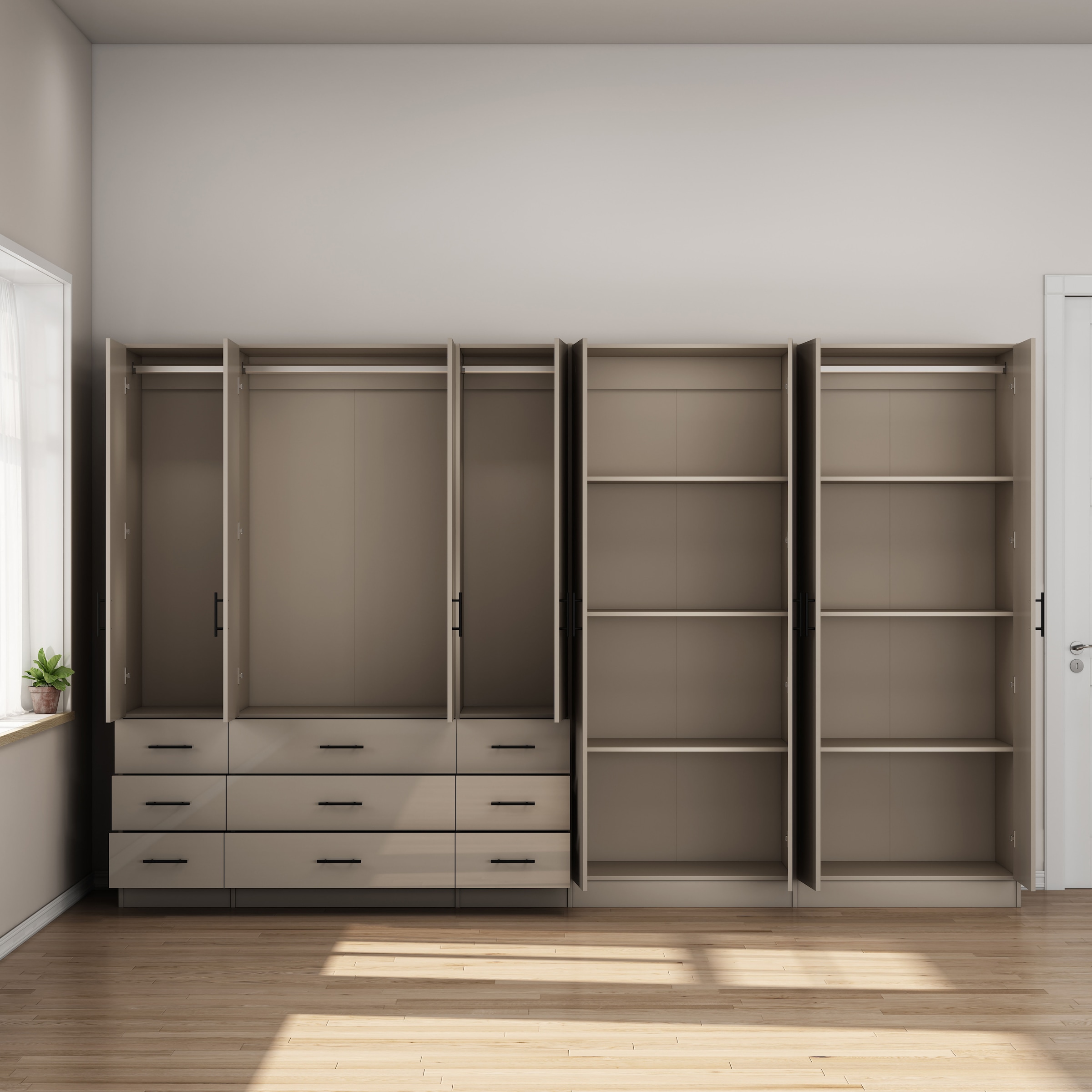 OTTO home Kleiderschrank »Trento Schlafzimmerschrank Garderobe hochglanz« Schrank mit 8 Türen und 9 Schubladen, hochglänzende Fronten