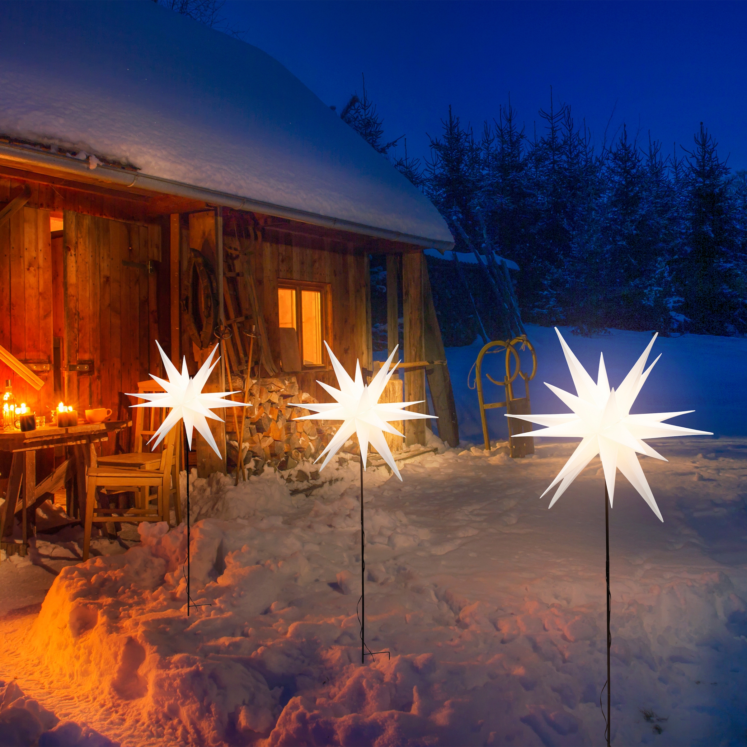 my home LED-Hängeleuchte »Visia« LED-Modul 1 Stk. Warmweiß 3D LED Stern mit Erdspieß, weiß, einfache Installation mit Erdspieß