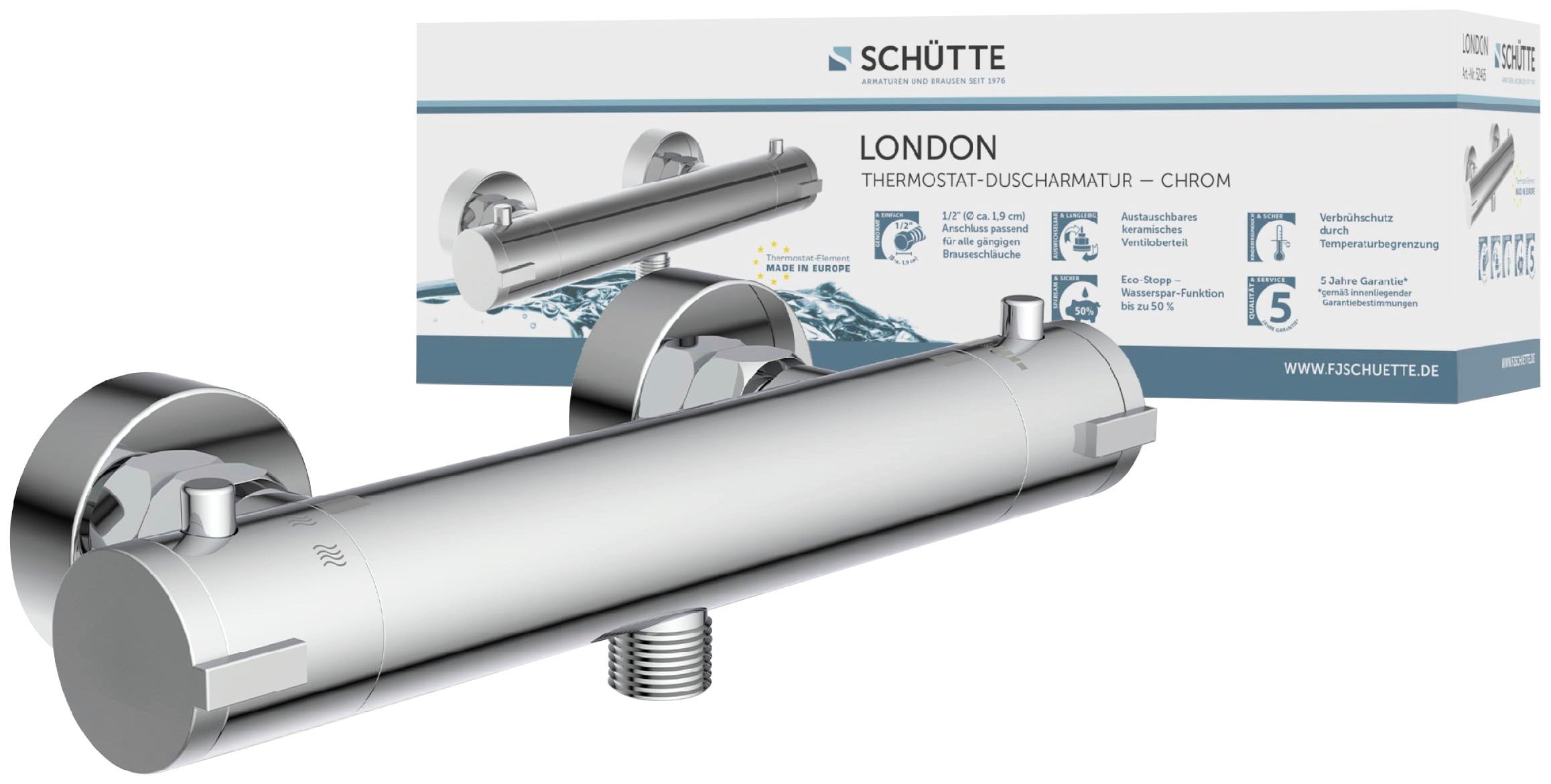 Schütte Badarmatur »3-teilige Serie LONDON«, (Set), Energiesparend, Verbrühschutz, 360° schwenkbar, wassersparend