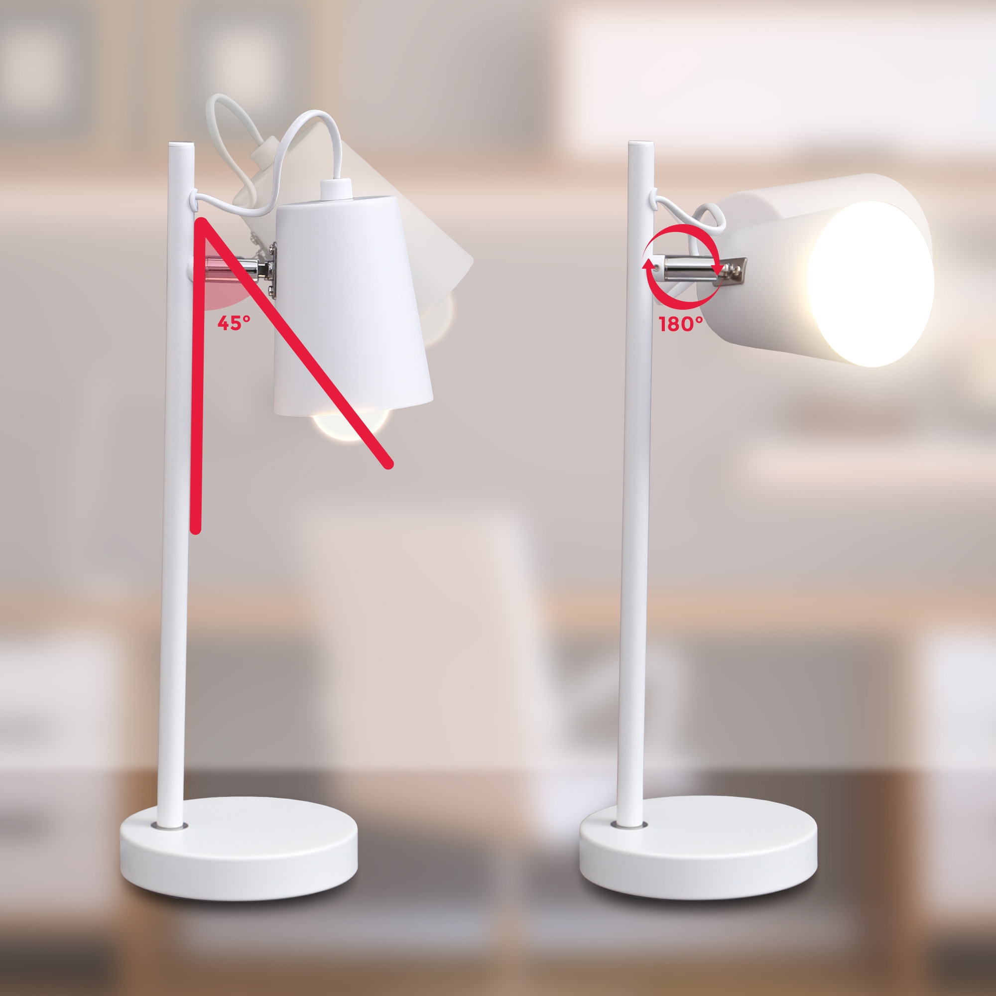 B.K.Licht LED Tischleuchte, Jahren Schreibtisch-Lampe Garantie kaufen online LED XXL | 1 Leselampe Schwenkbar 3 mit Weiß E14 flammig-flammig, Tischlampe