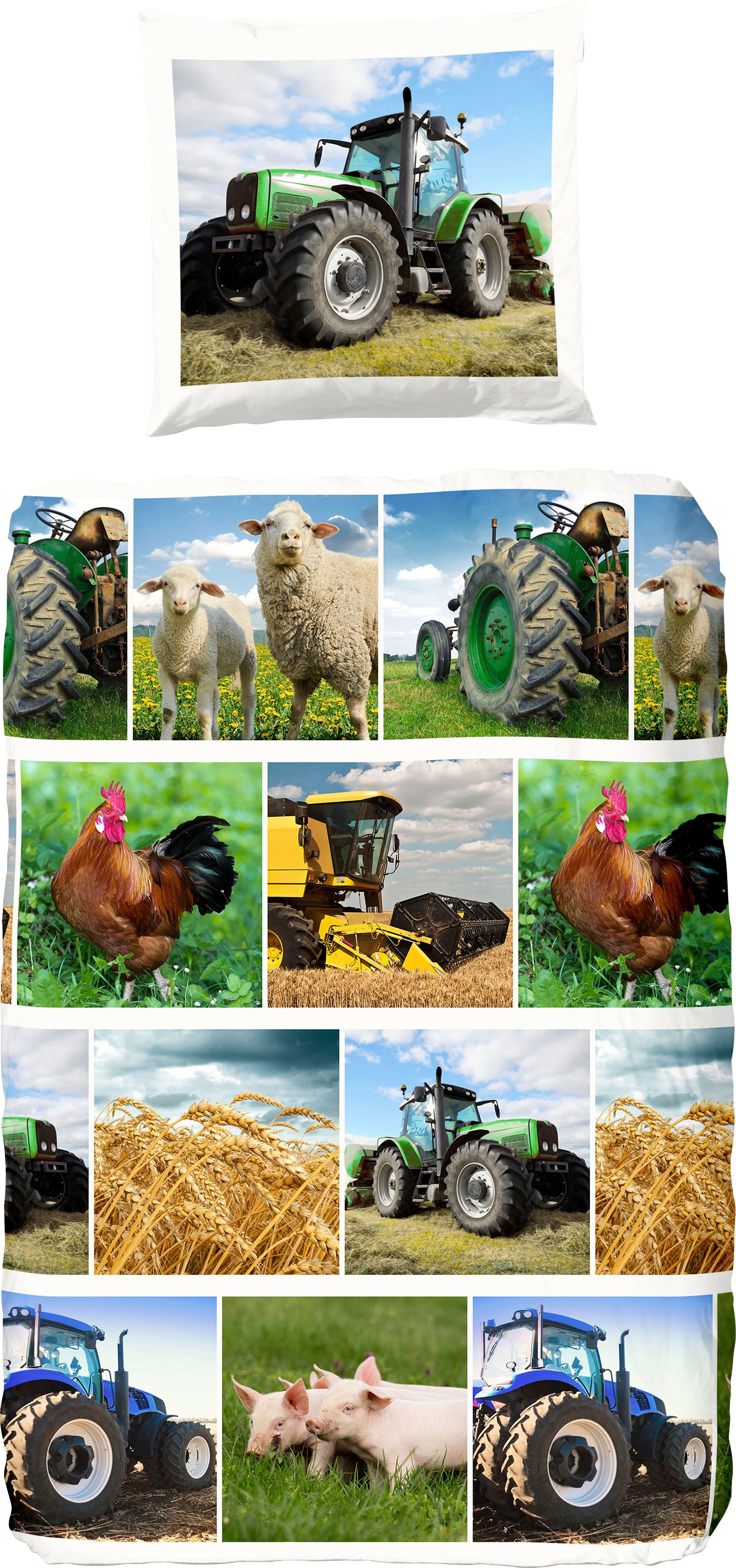 good morning Kinderbettwäsche »Agri«, 100% Baumwolle, 135x200, Reißverschluss, Kind, Junge, Bauer, Traktor