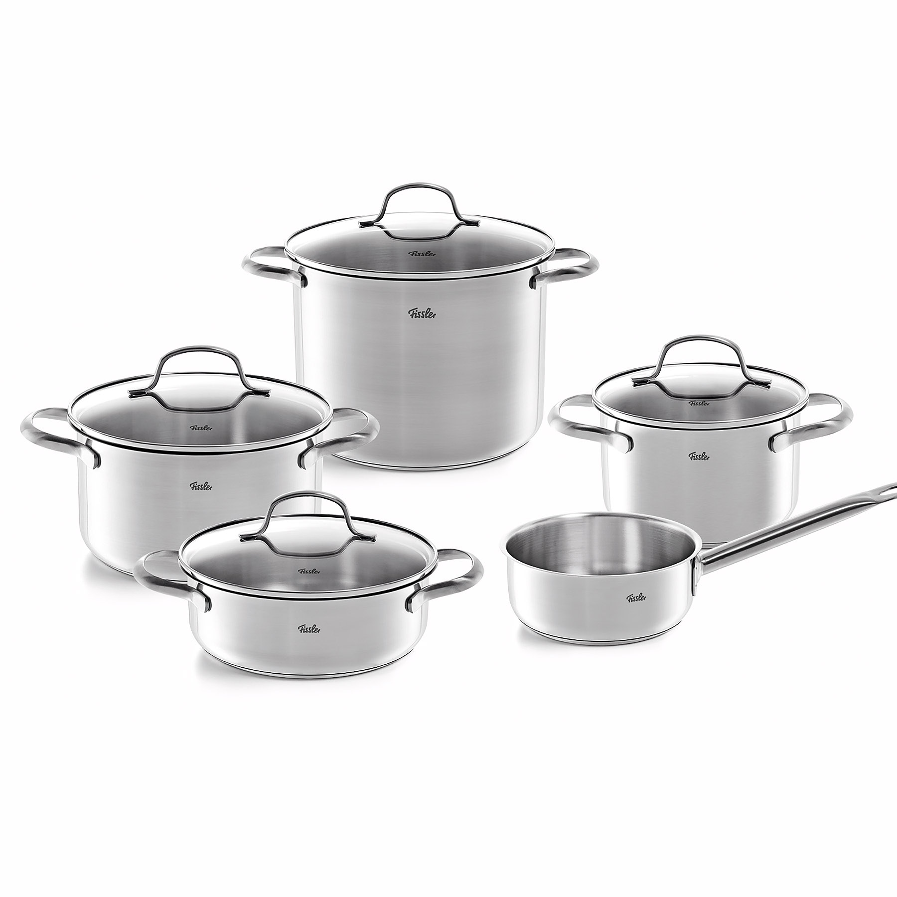 Fissler Topf-Set »San Francisco« Set, Bratentopf 20 cm, je 1 Kochtopf 16/20/24 cm, Stielkasserolle 16 cm, 9 Stk. tlg. Edelstahl 18/10
