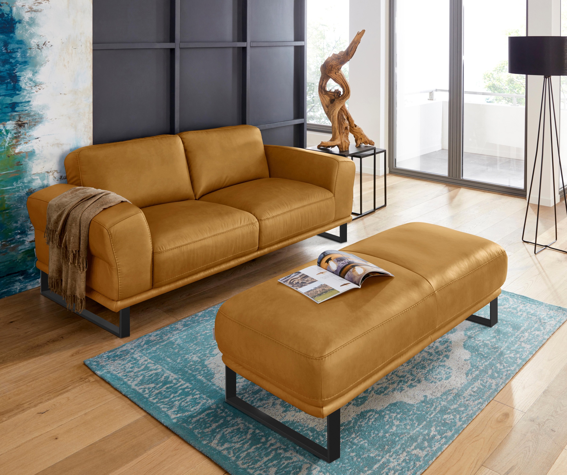 W.SCHILLIG Hocker »montanaa«, mit Metallkufen in Schwarz pulverbeschichtet, Breite 141 cm