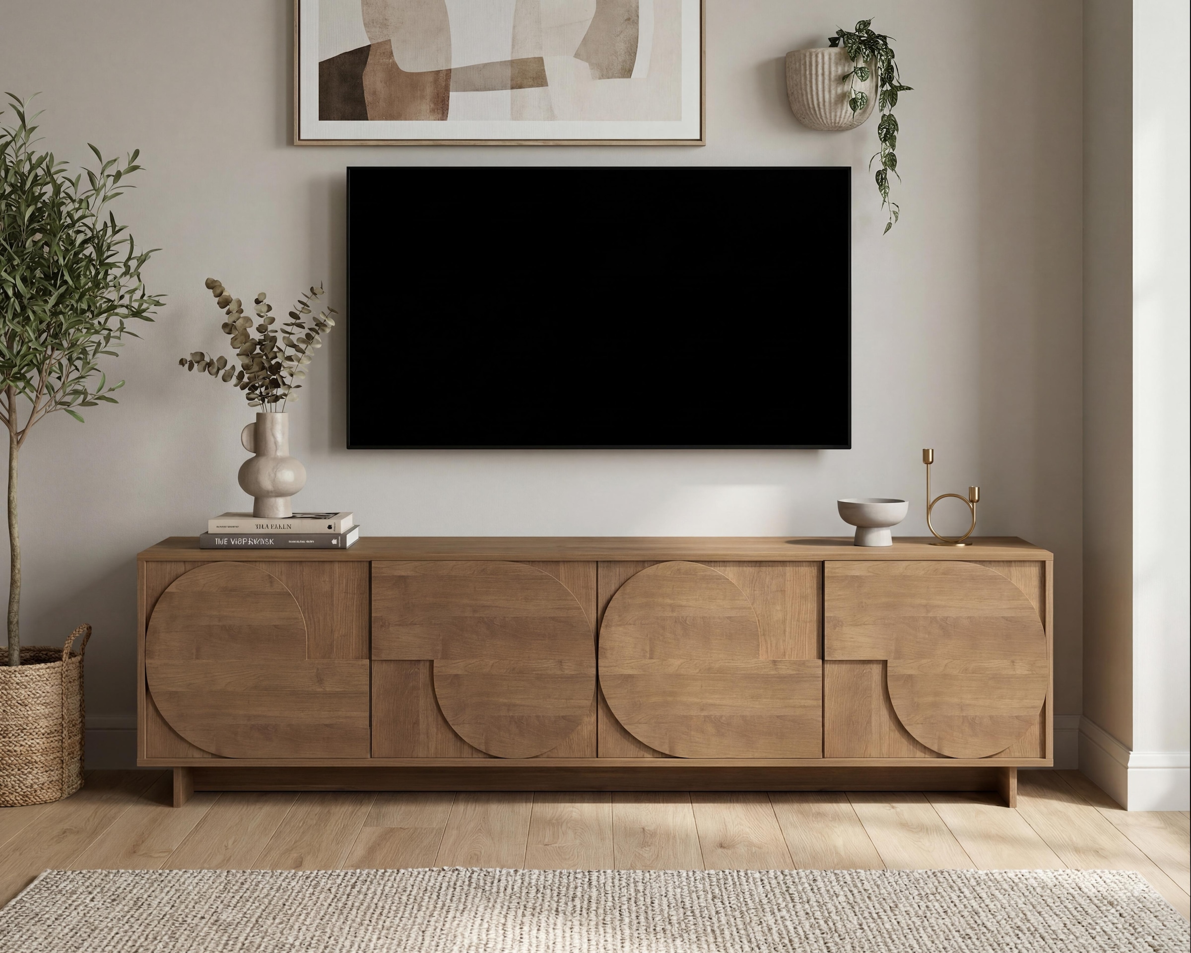 Home affaire Lowboard »Zen, 205 cm breit, 4 Türen, Mediaboard, TV-Schrank, TV-Board« Push-to-open, 3D-Fronten, Mercure-Holzstruktur, viel Stauraum