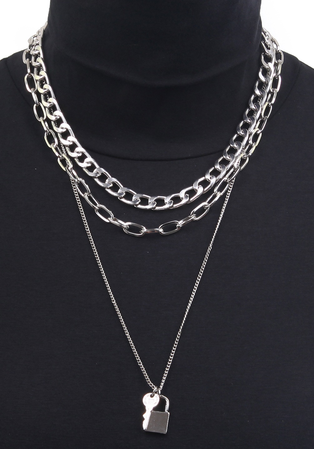 Firetti Kette mit Anhänger »Halsschmuck Layering-Look Panzerkette Schloß Schlüssel«