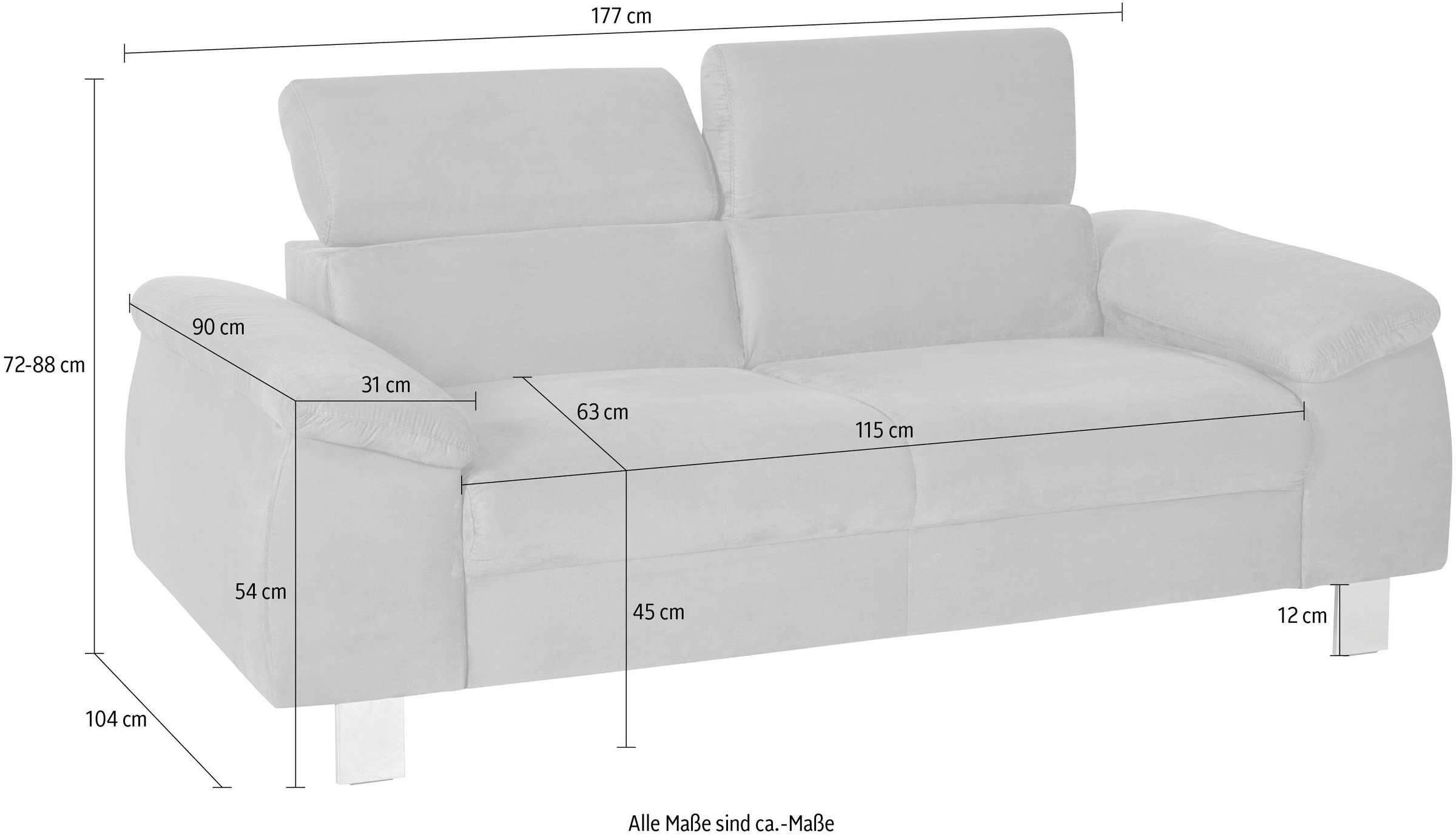 COTTA Polstergarnitur »Komaris«, (Set), Set bestehend aus: 2-Sitzer mit Kopfteilverstellung & Hocker