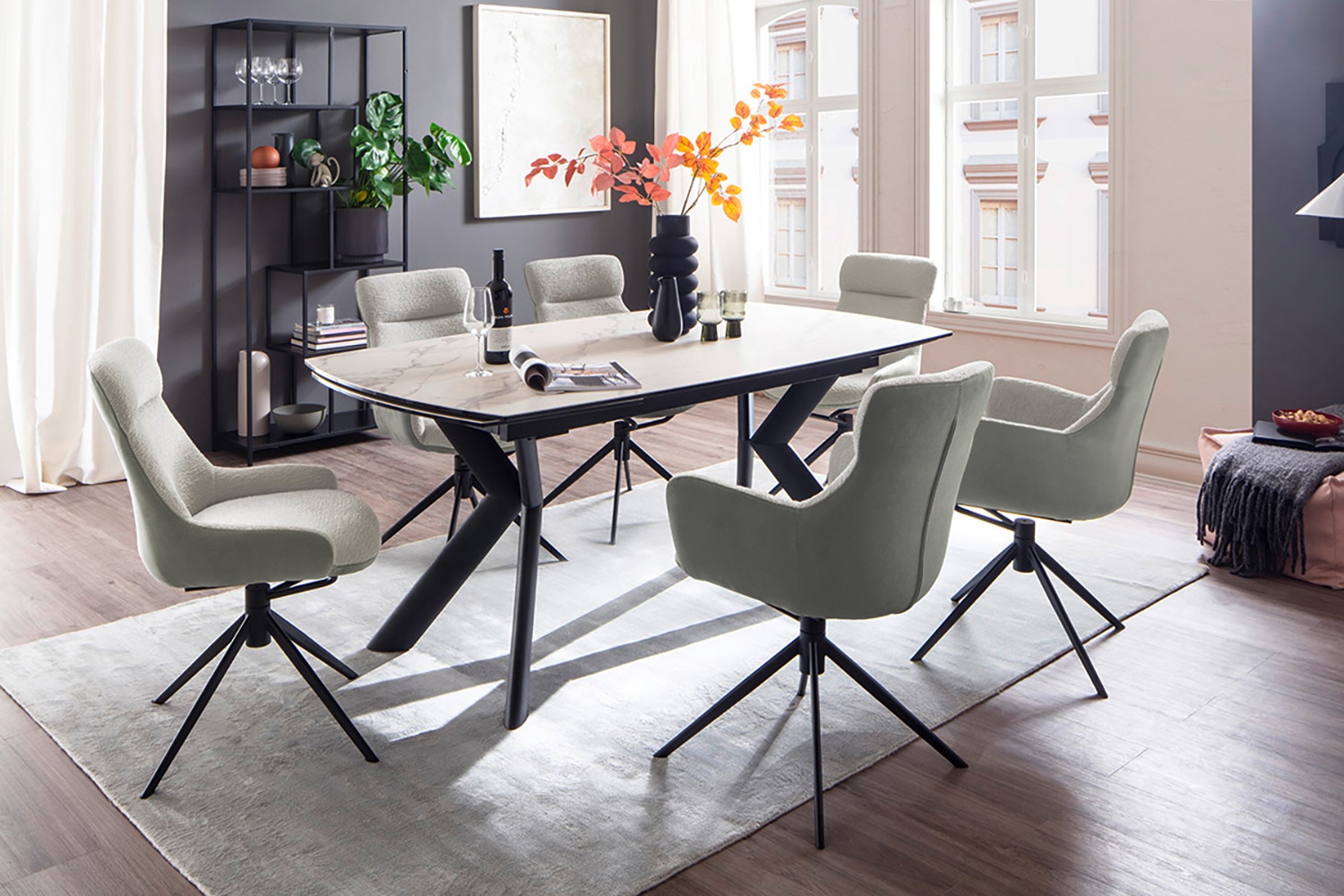 MCA furniture Esszimmerstuhl, Feingewebe, (2er-Set), drehbar 360°, Dreh- & Schwingfunktion, Sitzhöhe ca. 50 cm