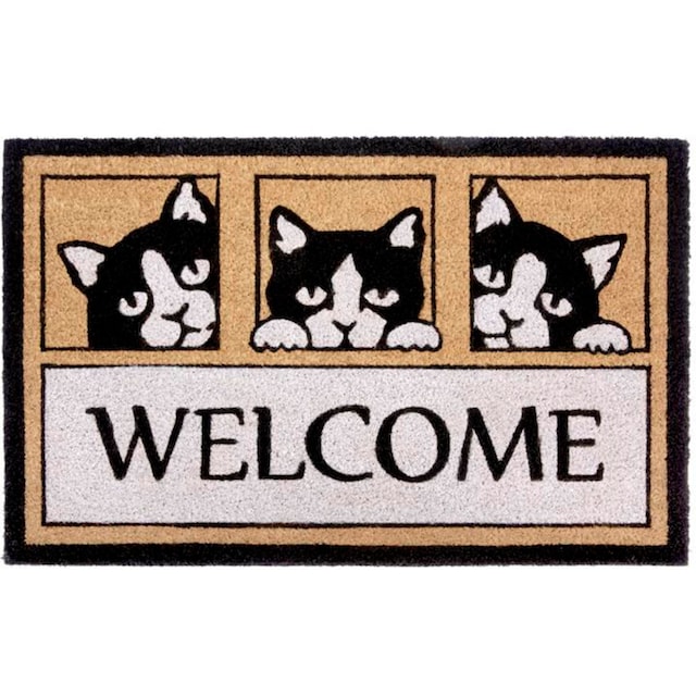 HANSE Home Fußmatte »Kokos Welcome Three Cats«, rechteckig, Kokos,  Schmutzfangmatte, Outdoor, Rutschfest, Innen, Kokosmatte, Flur