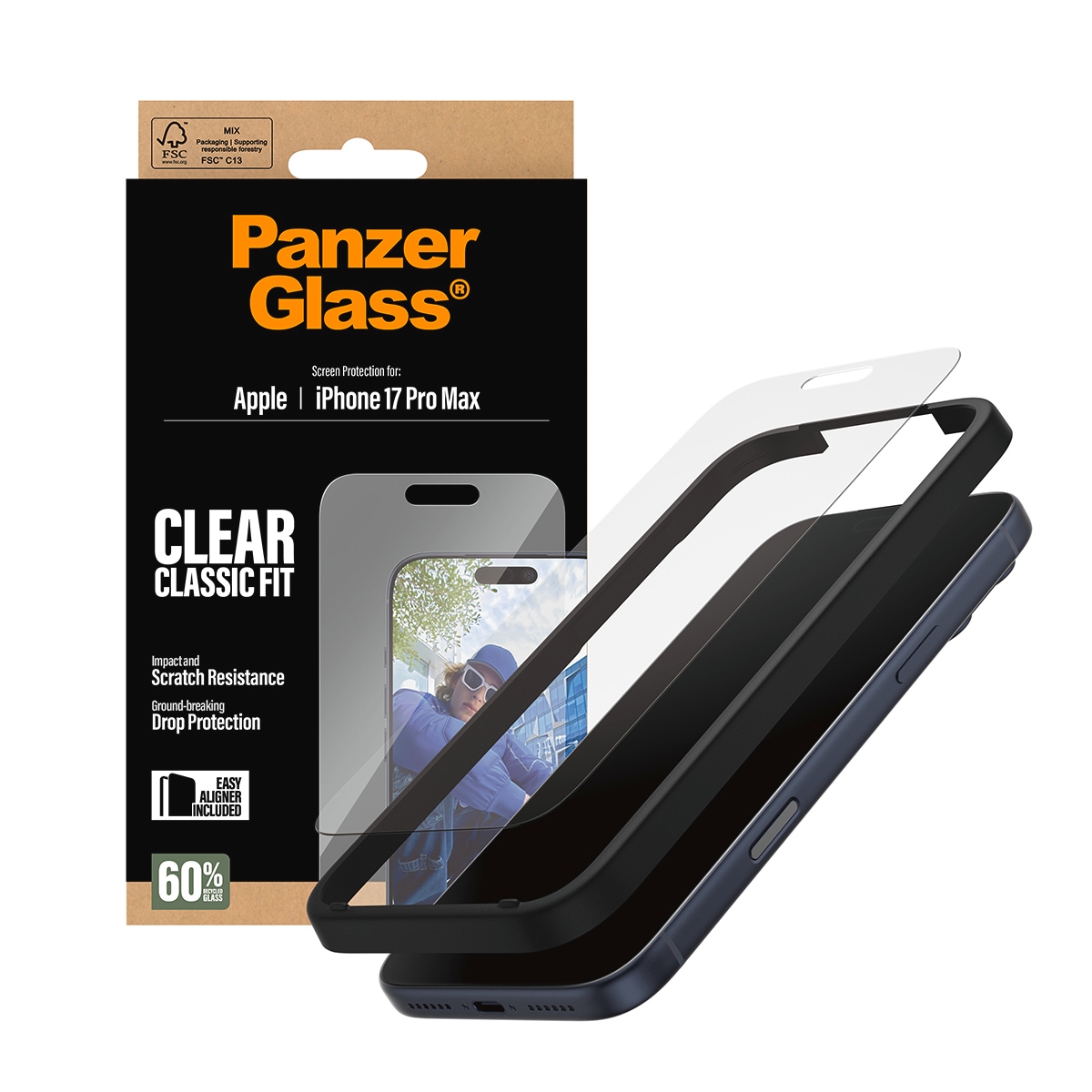 CARE by PanzerGlass Displayschutzglas »Classic Fit Screen Protector« für Apple iPhone 17 Pro Max Displayschutzfolie, Schutzfolie, Bildschirmschutz, kratz- & stoßfest