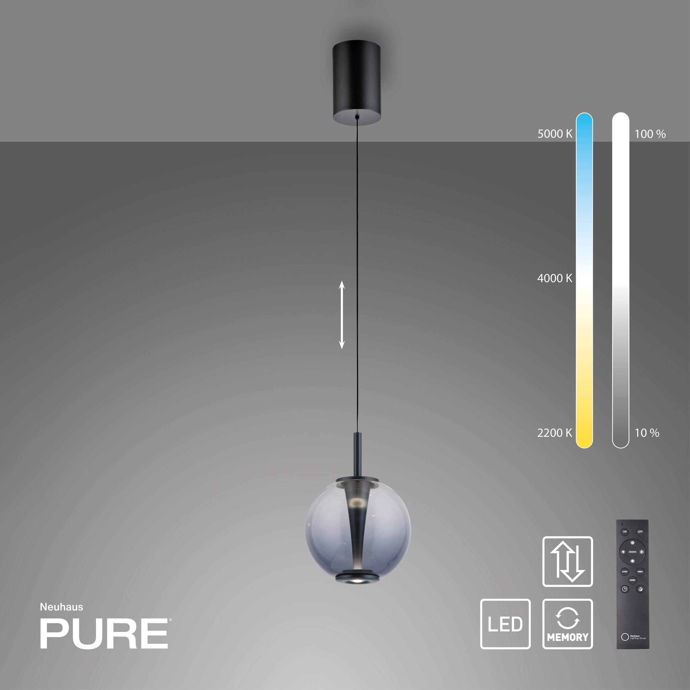 Neuhaus PURE LED Pendelleuchte »PURE Infinity« LED-Board 1 Stk. warmweiß - kaltweiß Comfort Lift, CCT, dimmbar über Fernbedienung