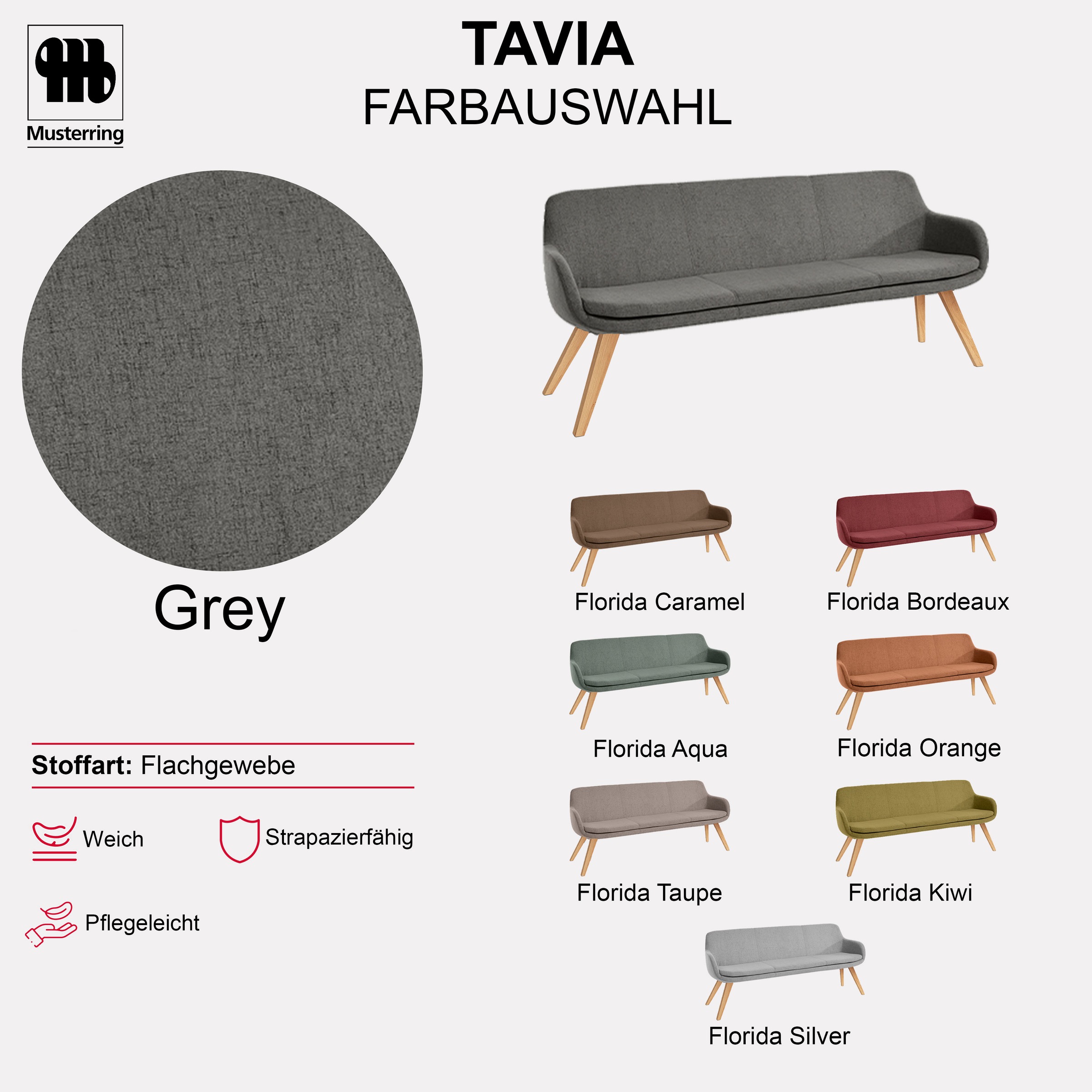 Musterring Essbank »Tavia« Stativgestell aus Eiche bianco massiv, Breite 180, 200 oder 220 cm