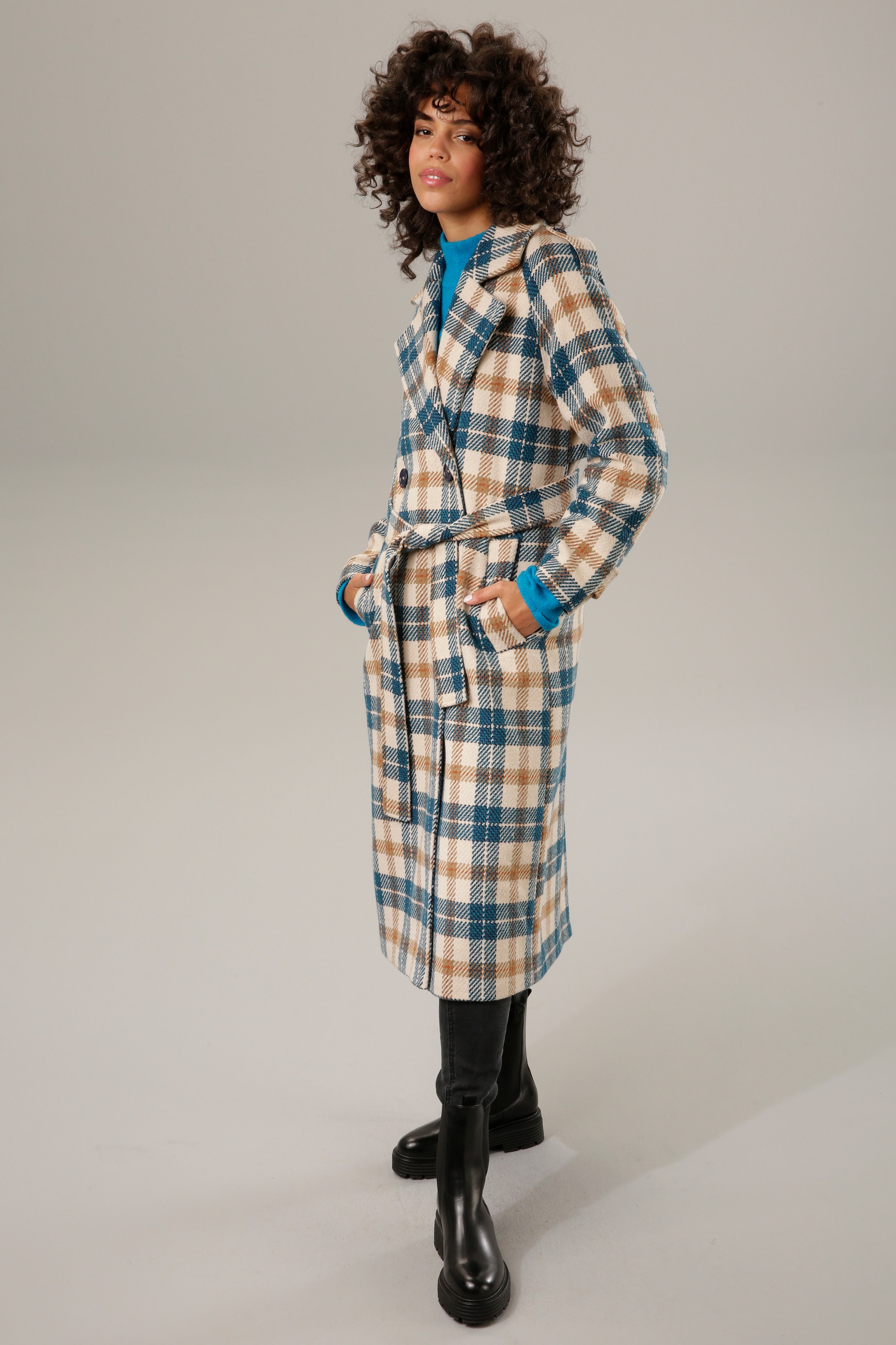 Aniston CASUAL Wintermantel, (mit Bindegürtel), Karo-Dessin im bei ♕ ausdrucksvollem