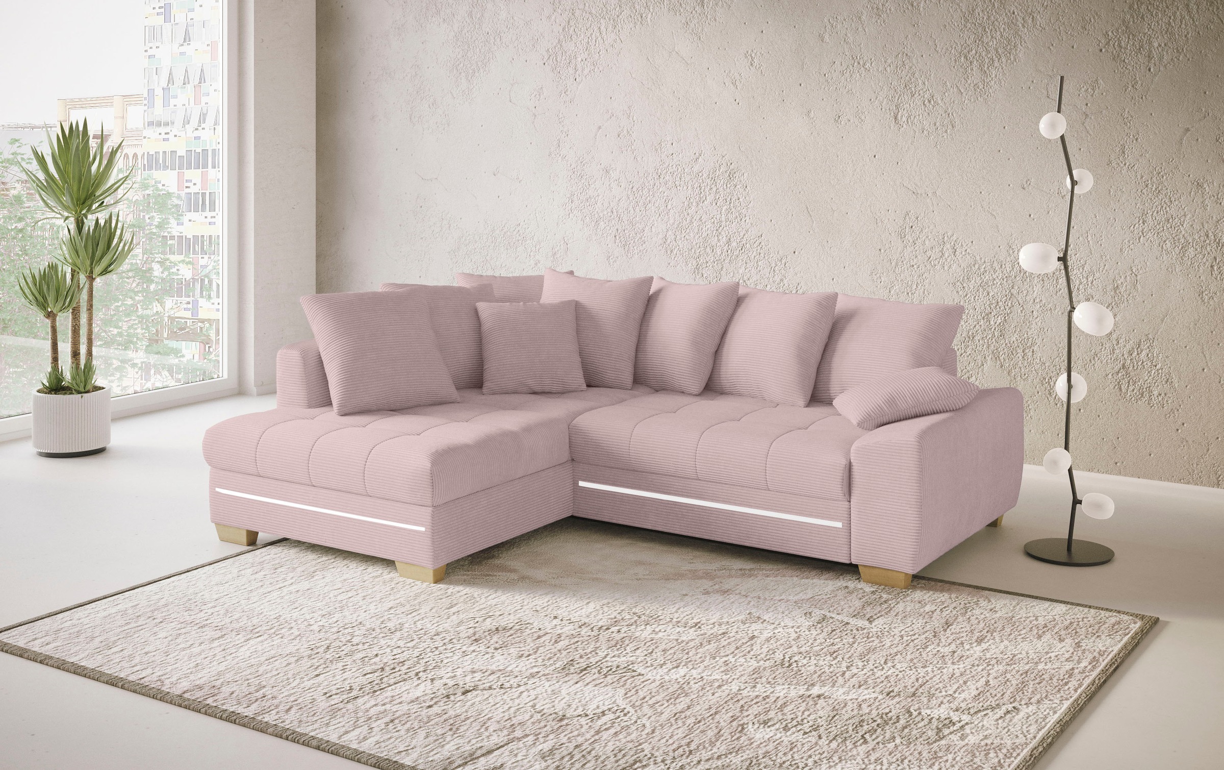 Mr. Couch Ecksofa »Nikita II, L-Form«, mit RGB-LED Beleuchtung, wahlweise mit Bett, Bettkasten, Kaltschaum