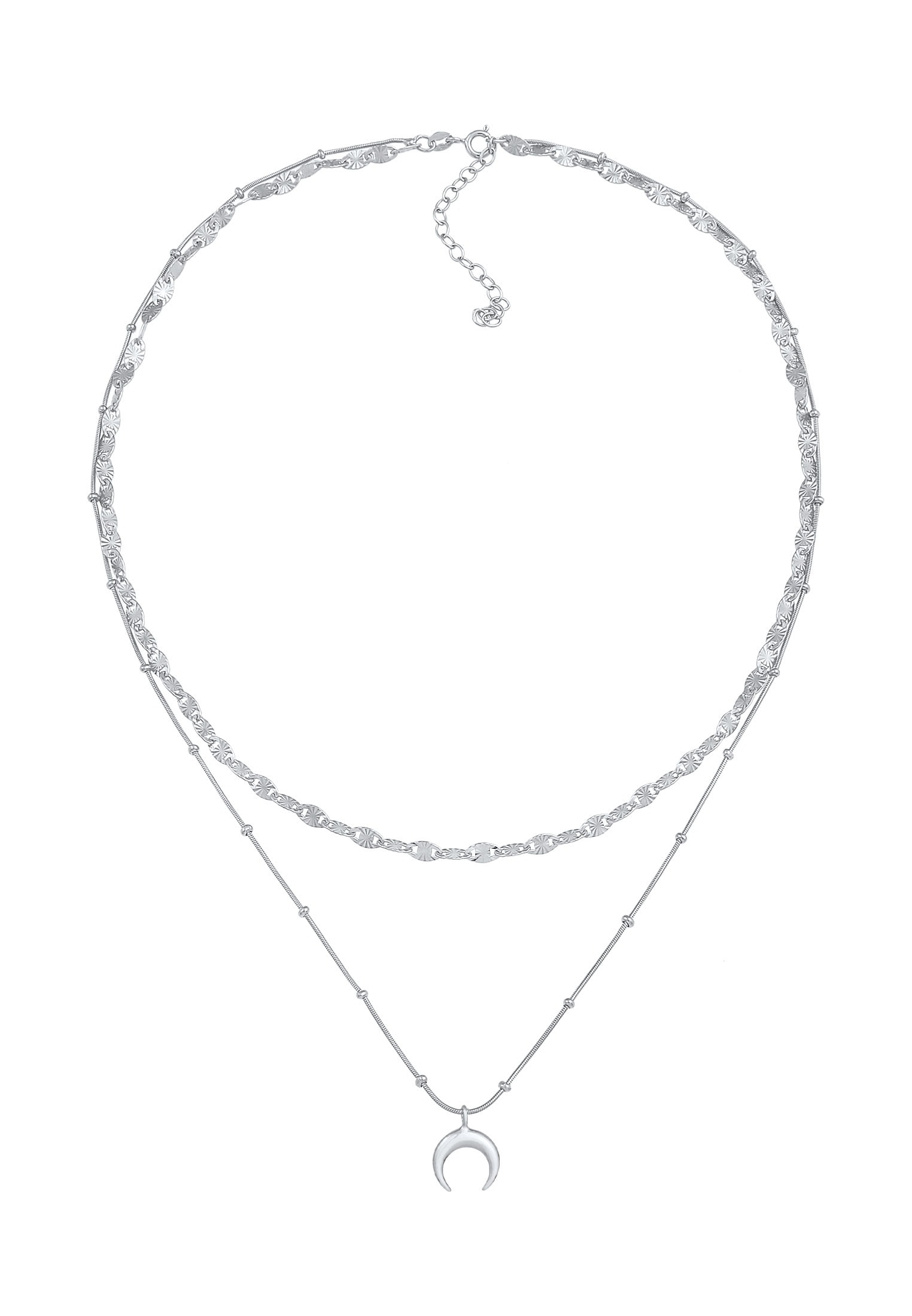 Elli Silberkette »Halskette Layer Plättchen Mond Sichel Kugelkette 925 Silber«