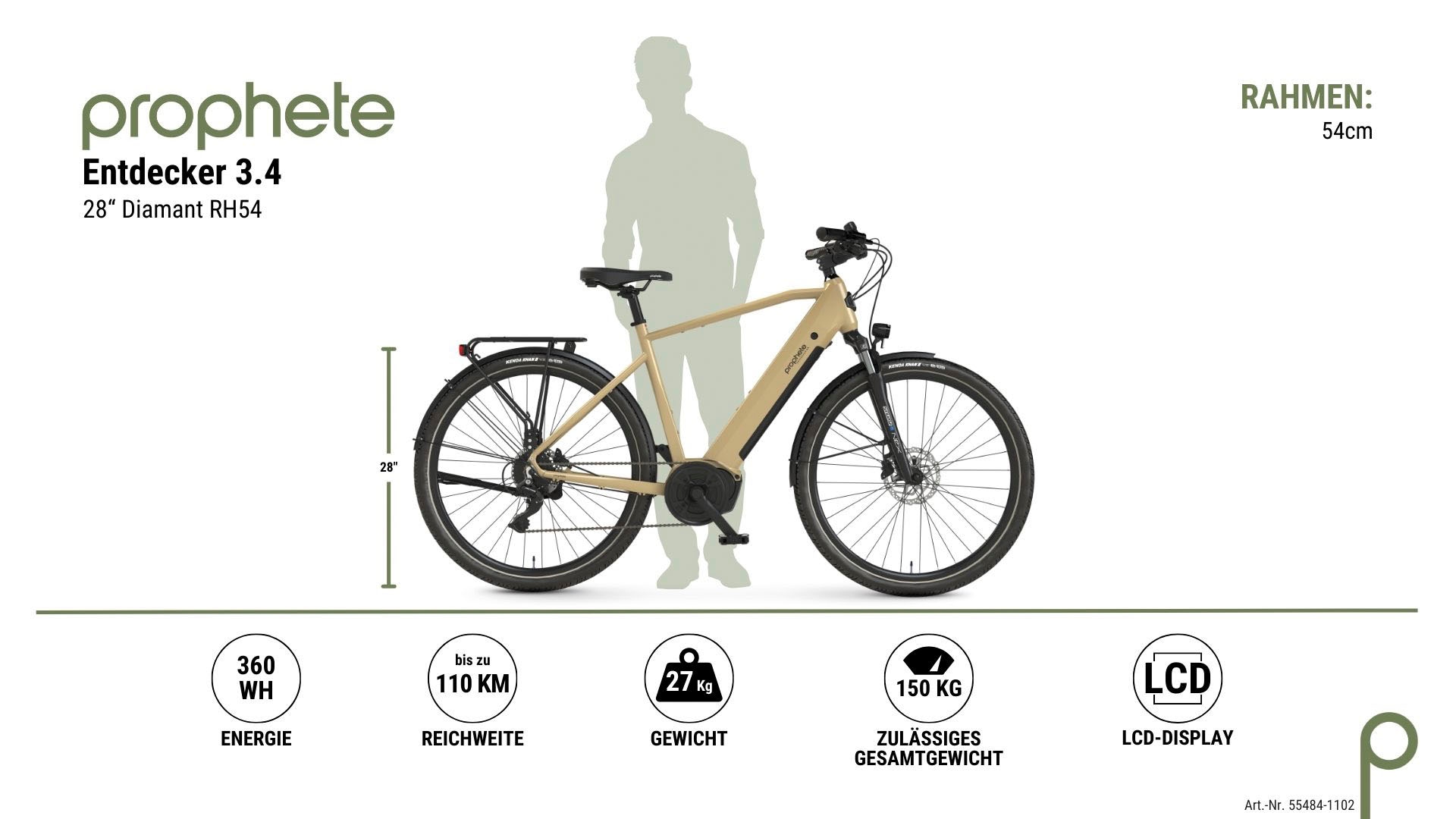 Prophete E-Bike »Entdecker 3.4«, 8 Gang, Shimano, Mittelmotor 250 W, Pedelec, Elektrofahrrad für Herren