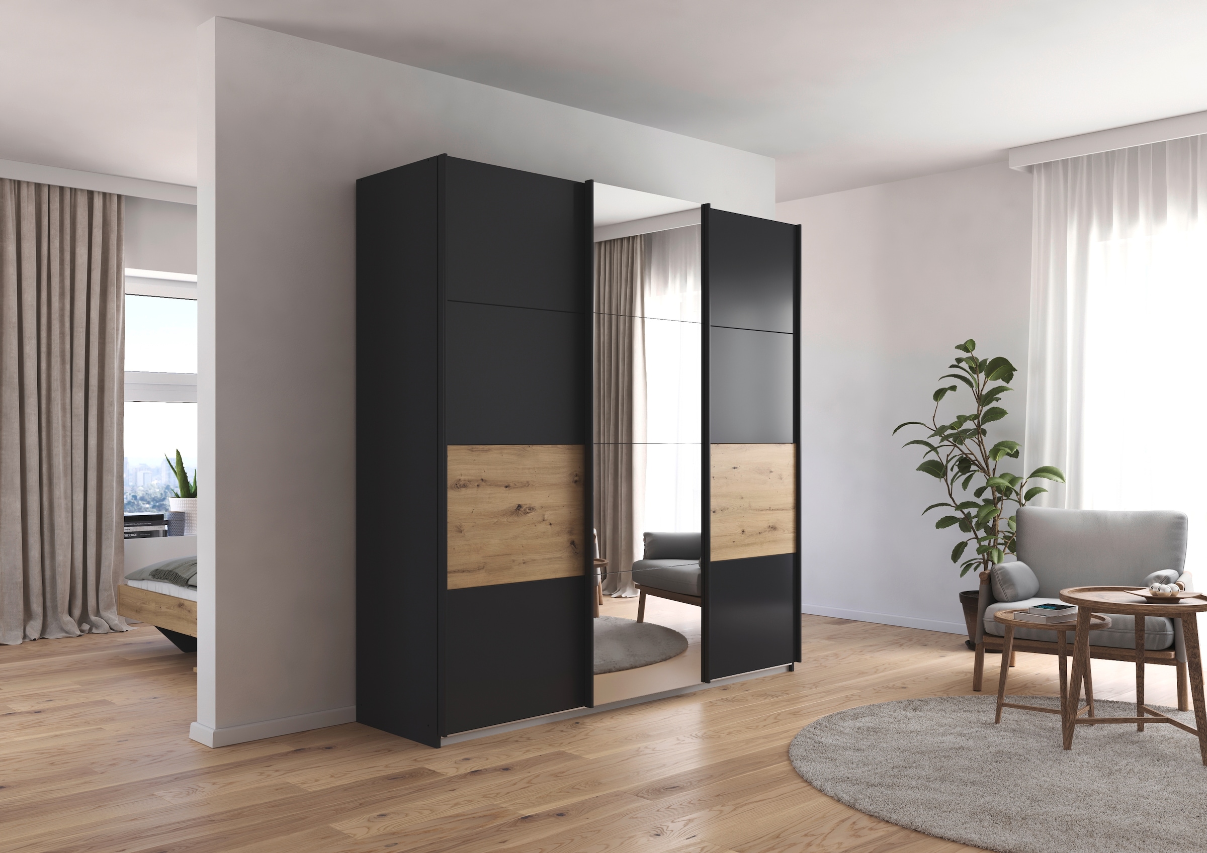 rauch Schwebetürenschrank »Kleiderschrank Schrank Garderobe CORTONA« inkl. Inneneinteilung, 2 Stoffboxen und zusätzlichen Einlegeböden