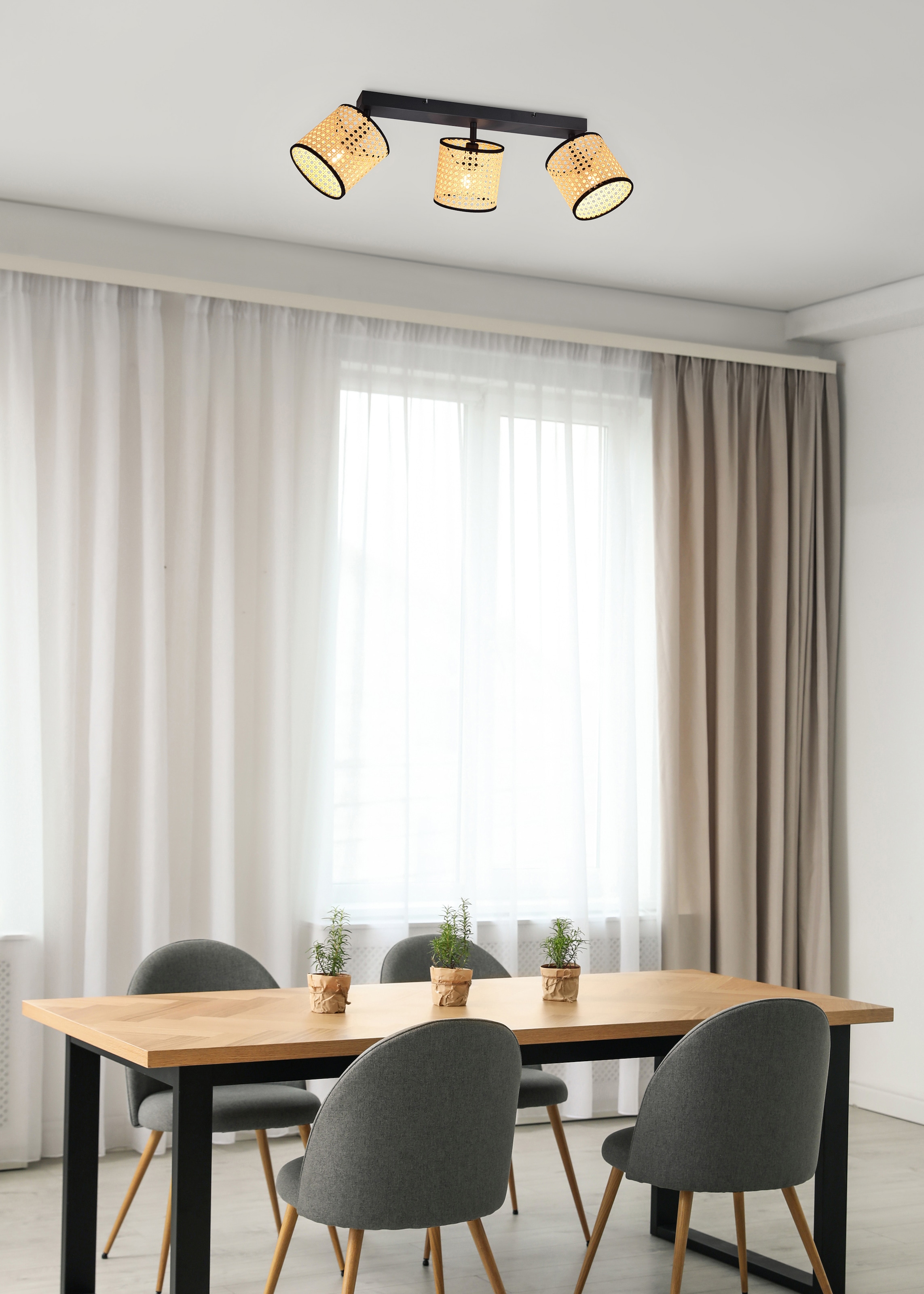 Leonique Deckenstrahler »Jules«, 3 flammig, Leuchtmittel E14 | ohne Leuchtmittel, Deckenspot 3-flammig mit Wiener Geflecht, schwenkbare Spots, Ø 15cm