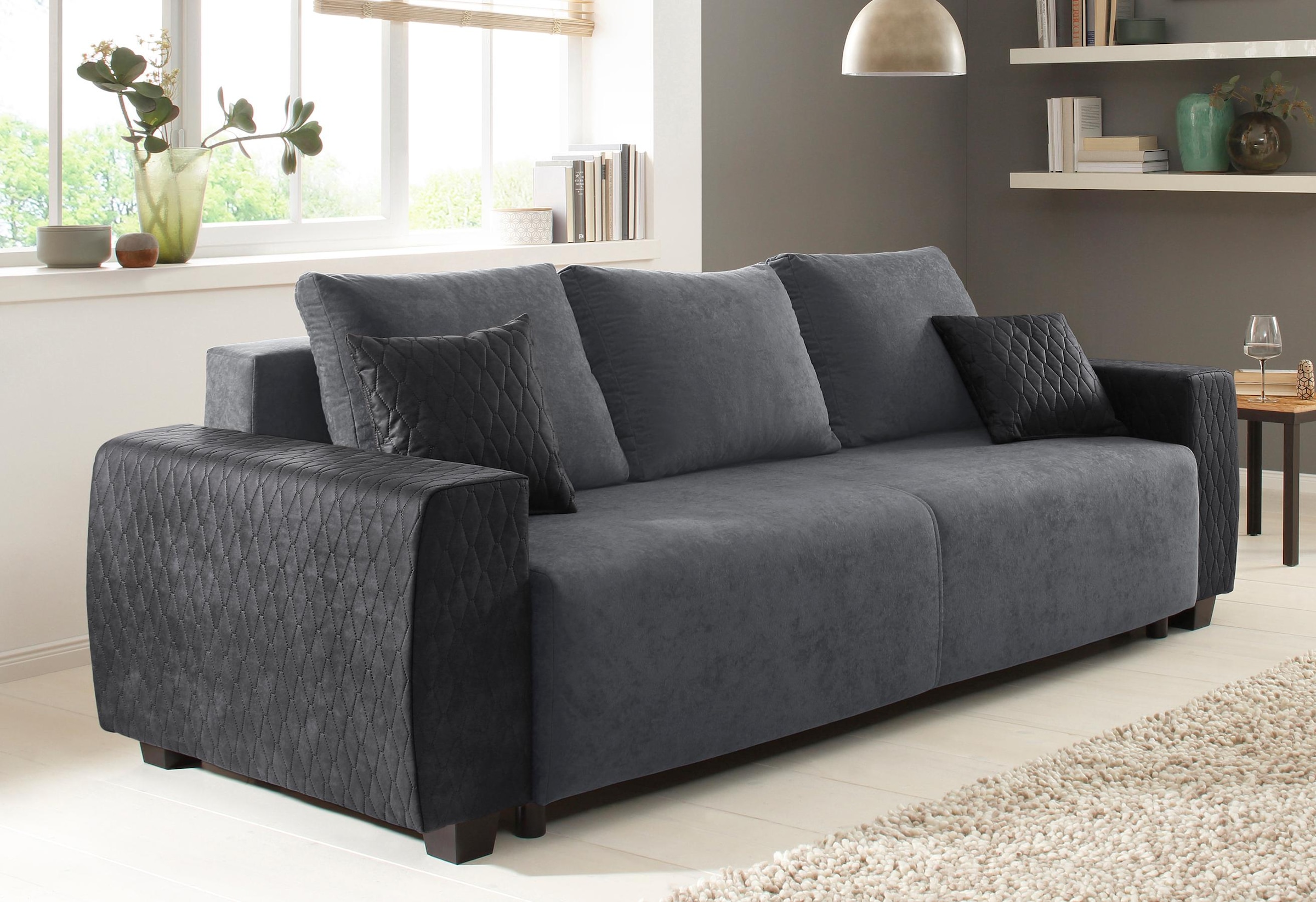 OTTO home Schlafsofa "Bella, B: 241 cm, Liegefl. 142x194 cm" Schlaffunktion, Bettkasten & 2 Zierkissen, Federkern