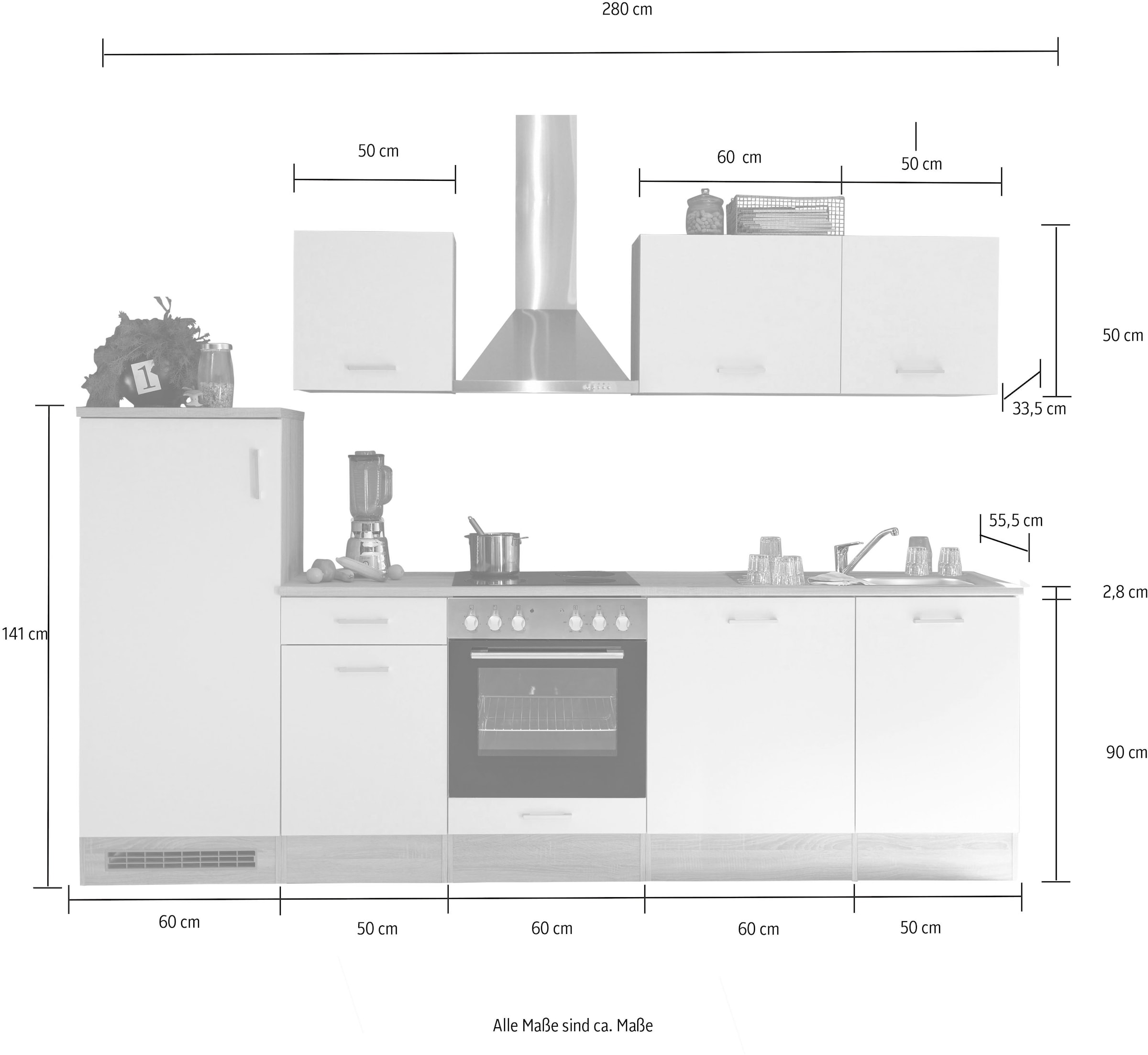BASIC by Balculina Küchenzeile »Andy«, Breite 280 cm, wahlweise mit E-Geräten