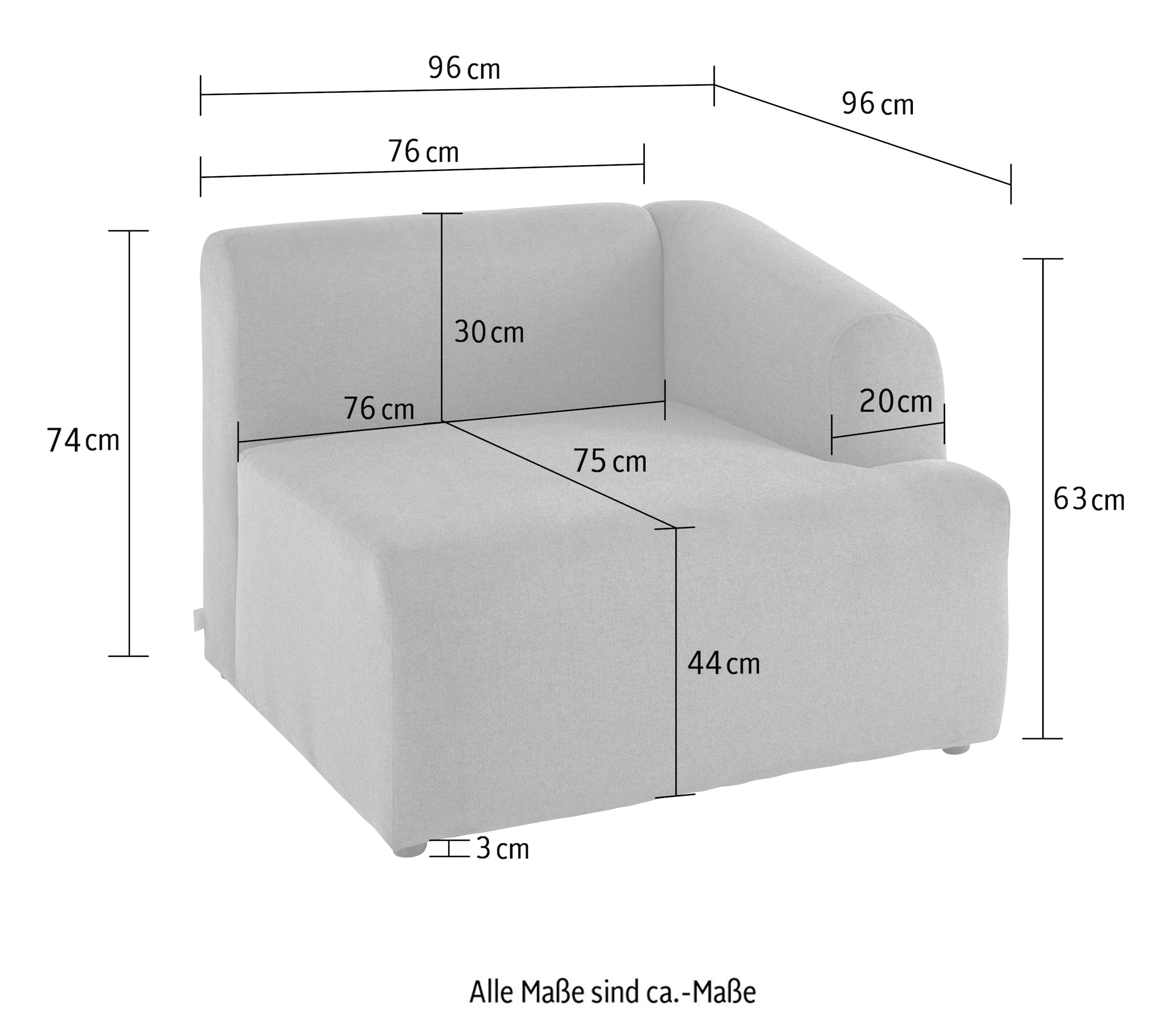 LeGer Home by Lena Gercke Sessel »LYZA mit Armlehne links oder rechts, Maße B/T/H: 96/96/74 cm« als Modul oder separat verwendbar, für individuelle Zusammenstellung
