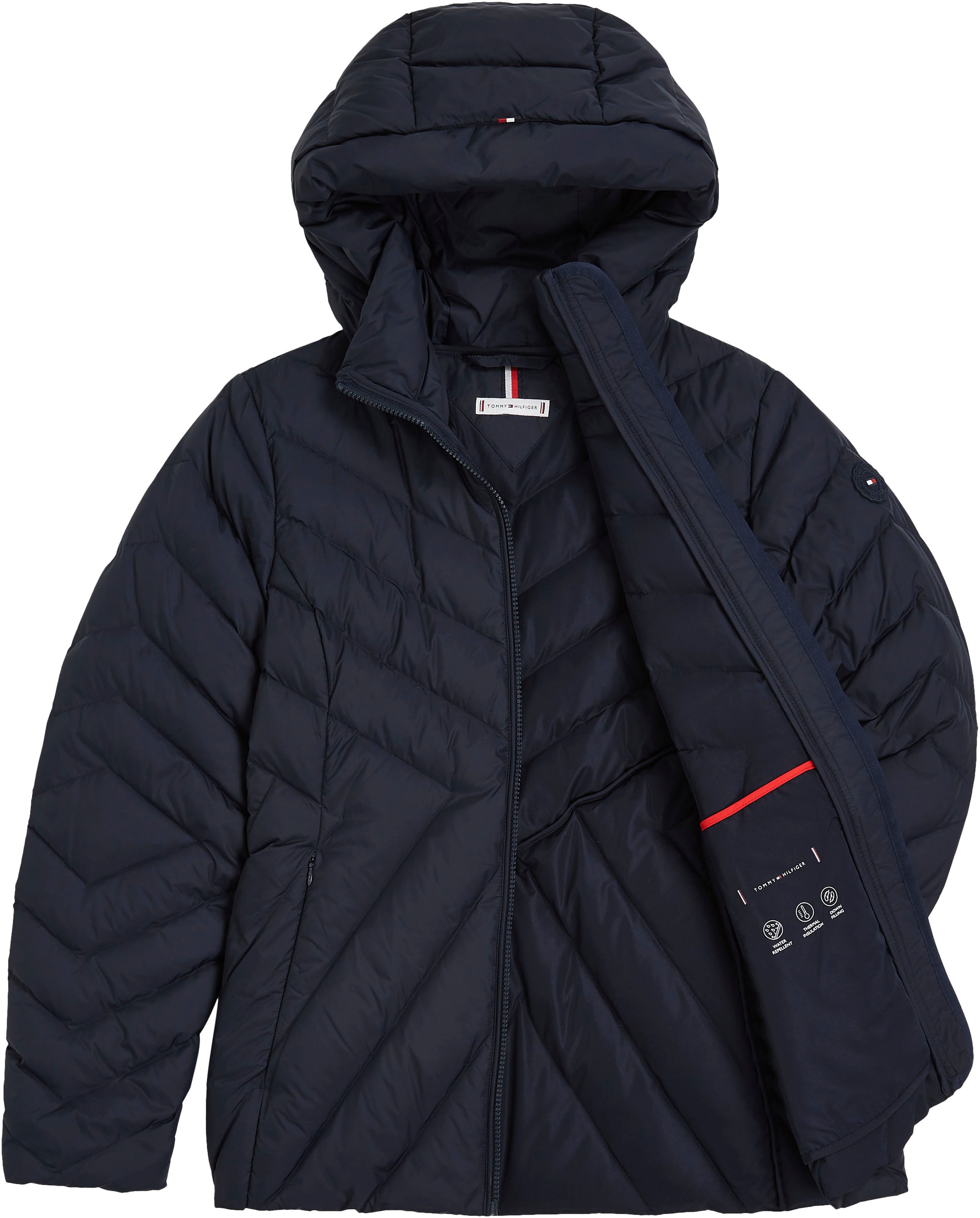 Tommy Hilfiger Steppjacke »CHEVRON MW PADDED JACKET«, mit Kapuze, mit mittelstarker Wattierung und Tommy Hilfiger Markenlabel