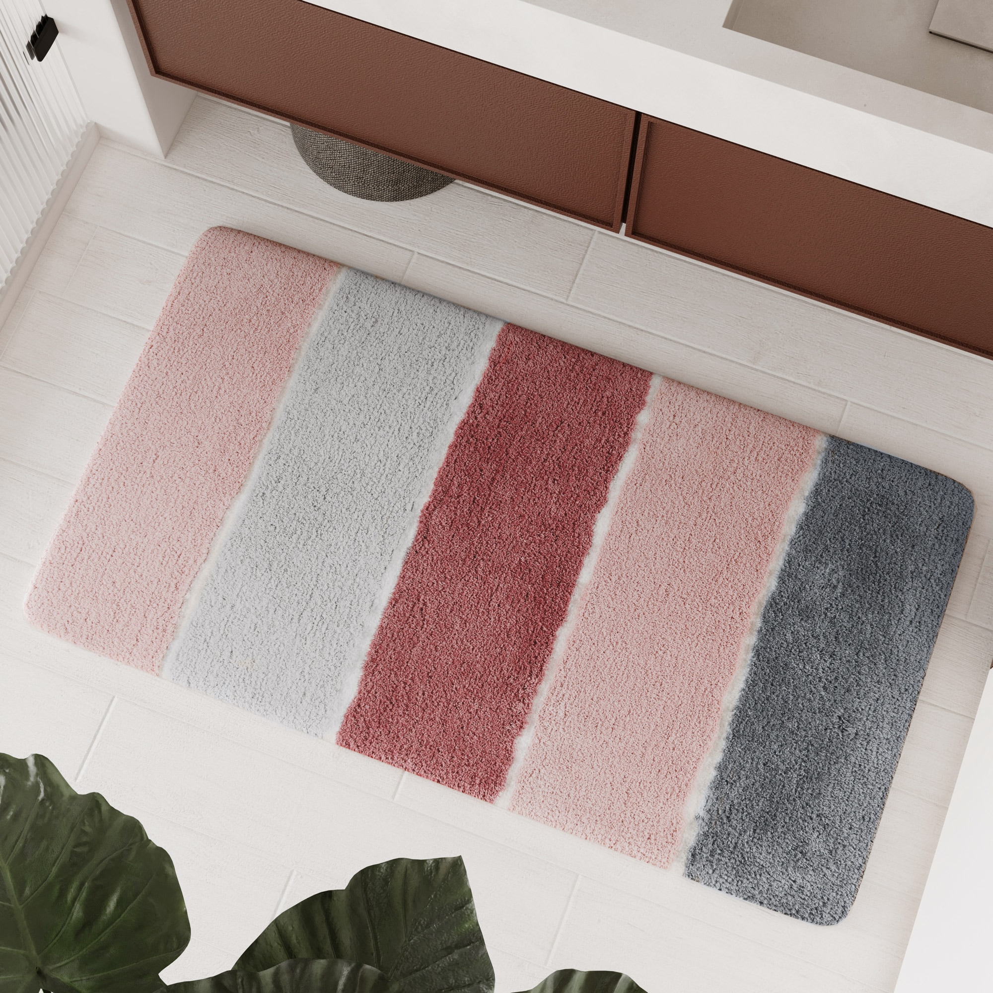 Homie Living Badematte »Rio Marina« Höhe 30 mm rutschhemmend beschichtet fußbodenheizungsgeeignet | schnell trocknend flauschiger Badteppich, modern gestreift, waschbar, Badezimmerteppich